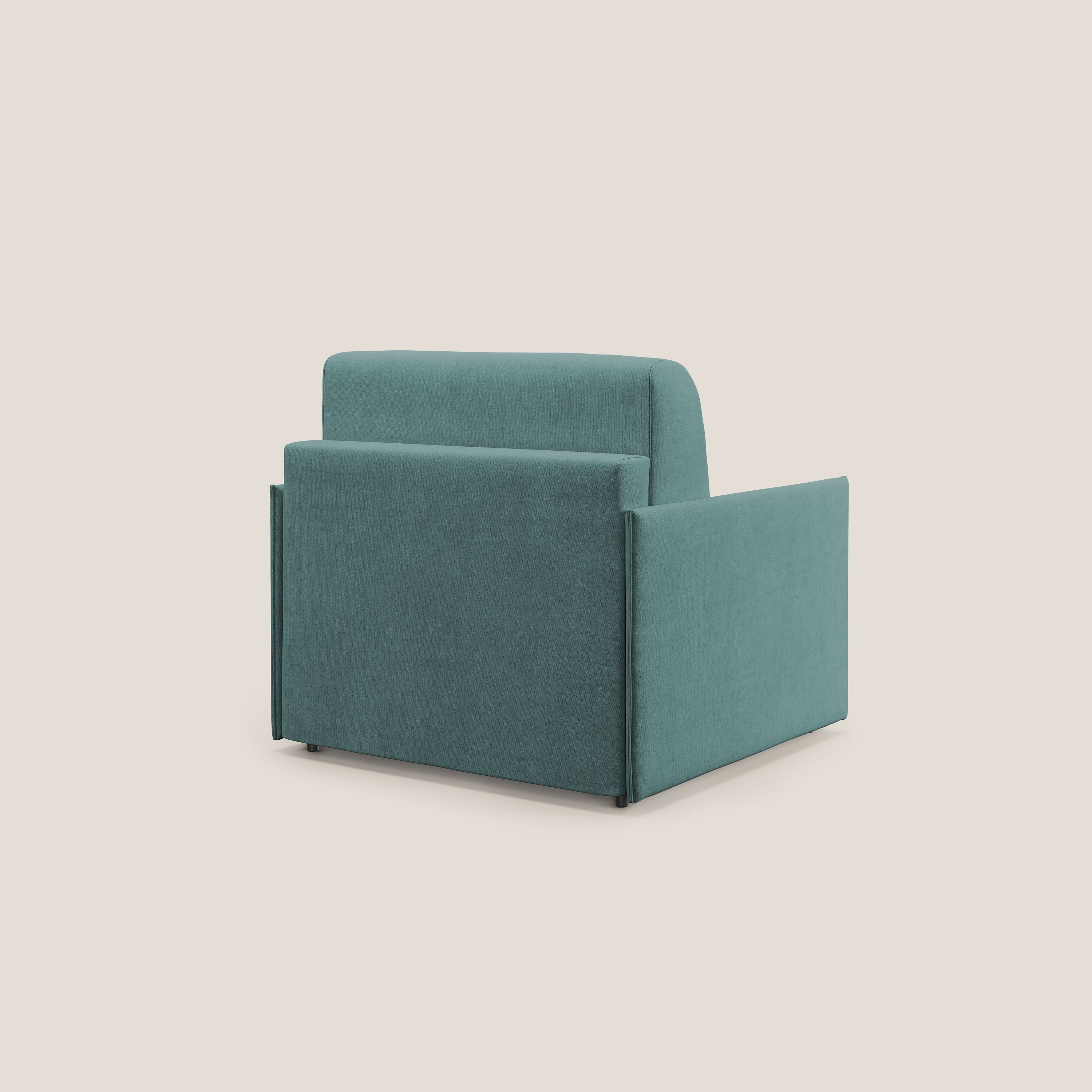 Evans poltrona letto in morbido tessuto impermeabile T02 petrolio - divani.store