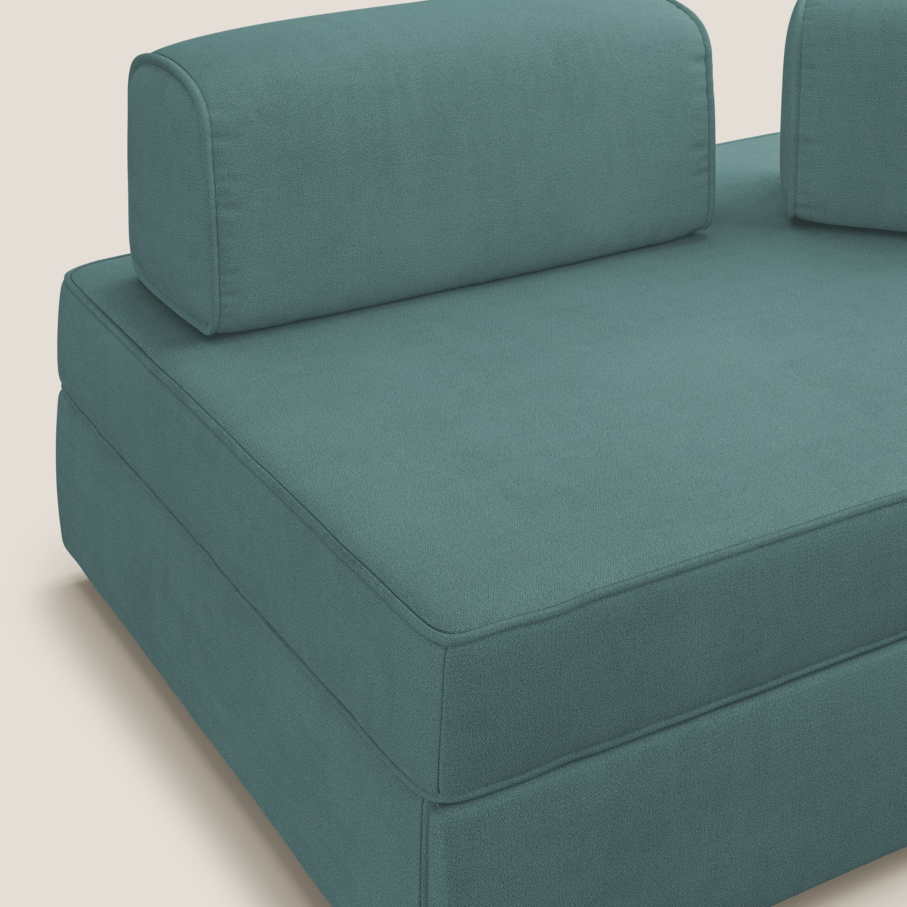 Liberty divano con pouf estraibile e schienali movibili in tessuto morbido impermeabile T02 petrolio - divani.store