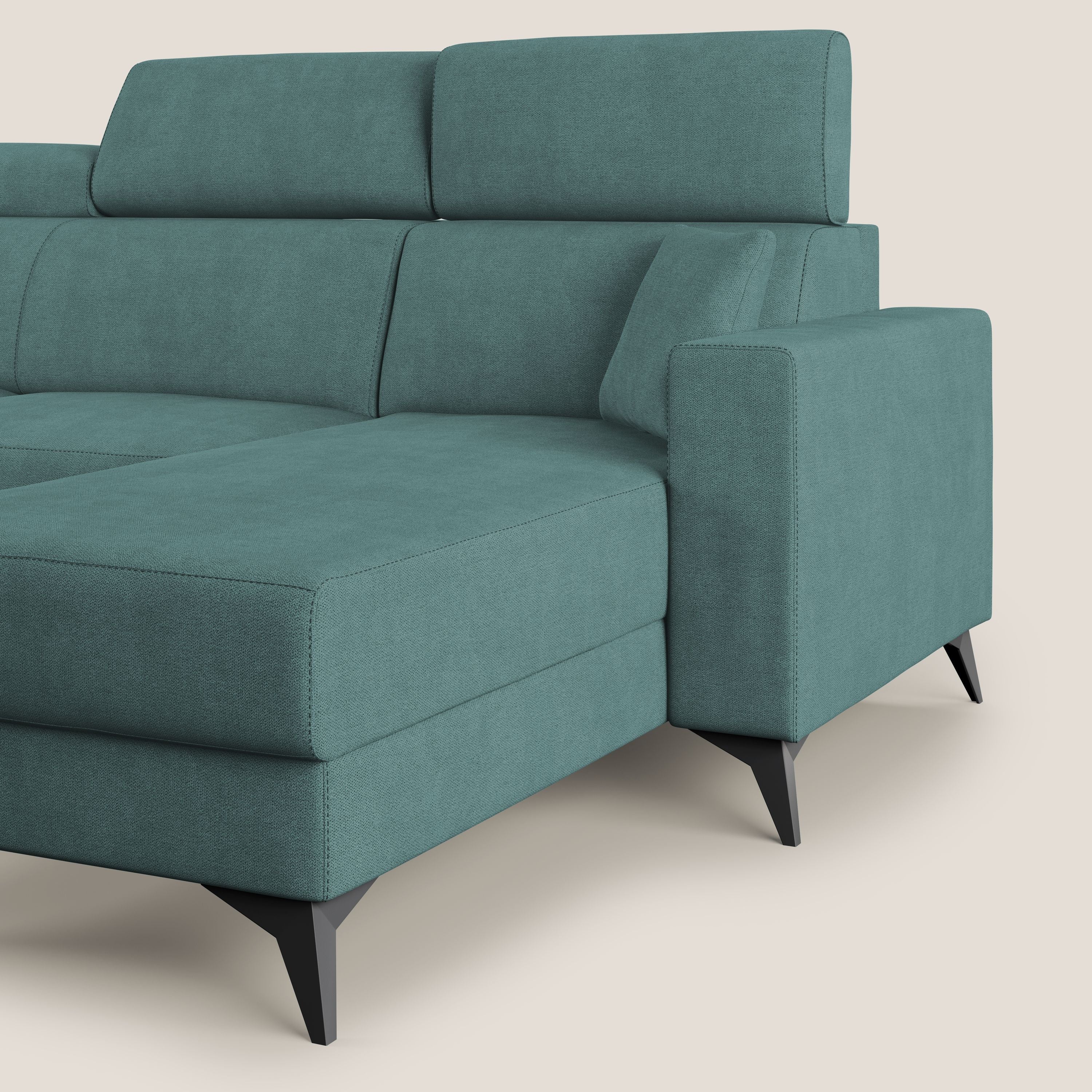 Pegaso divano letto angolare con poggiatesta reclinabili e rivestimento impermeabile T02 petrolio - divani.store