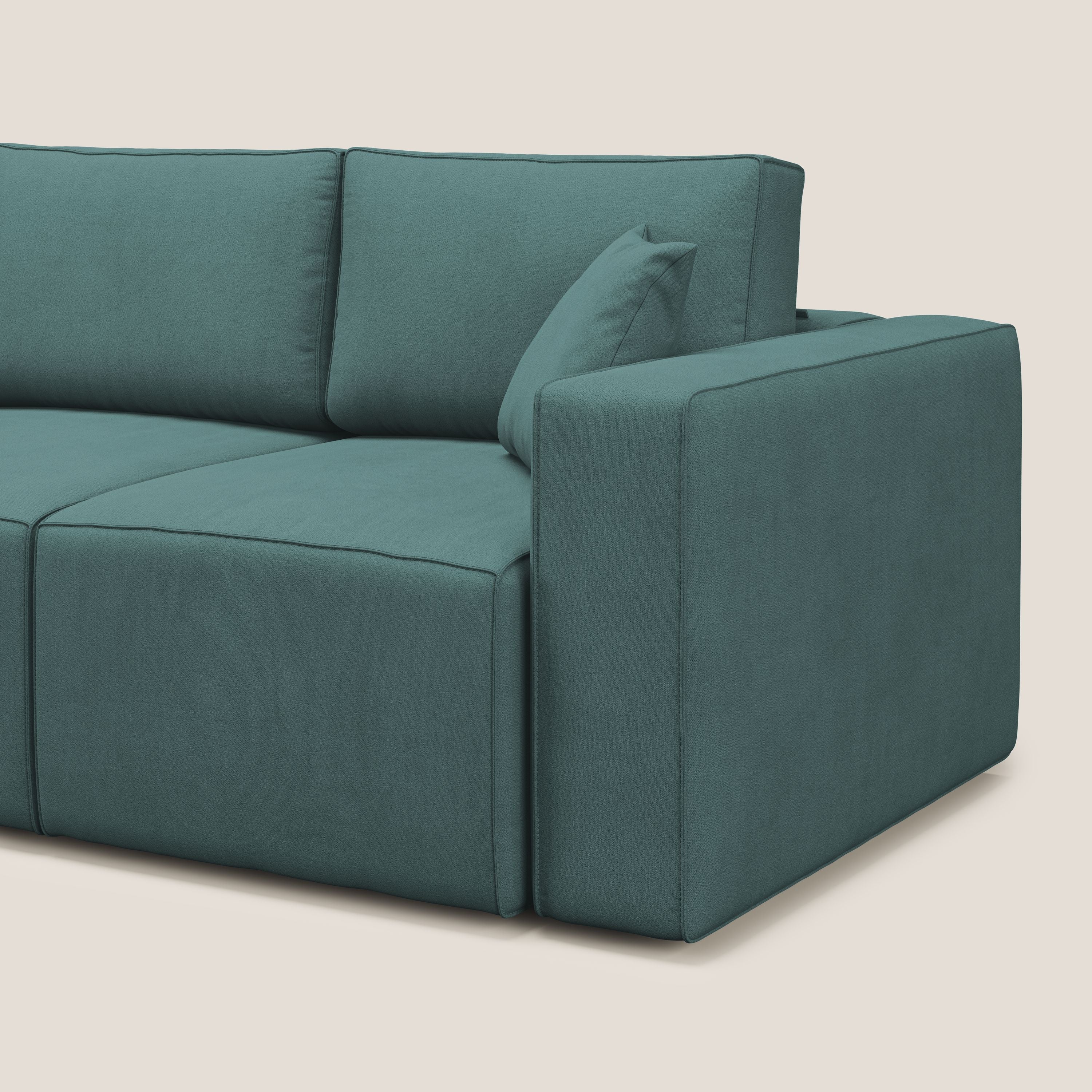 Morfeo divano con 3 sedute estraibili in morbido tessuto impermeabile T02 petrolio - divani.store