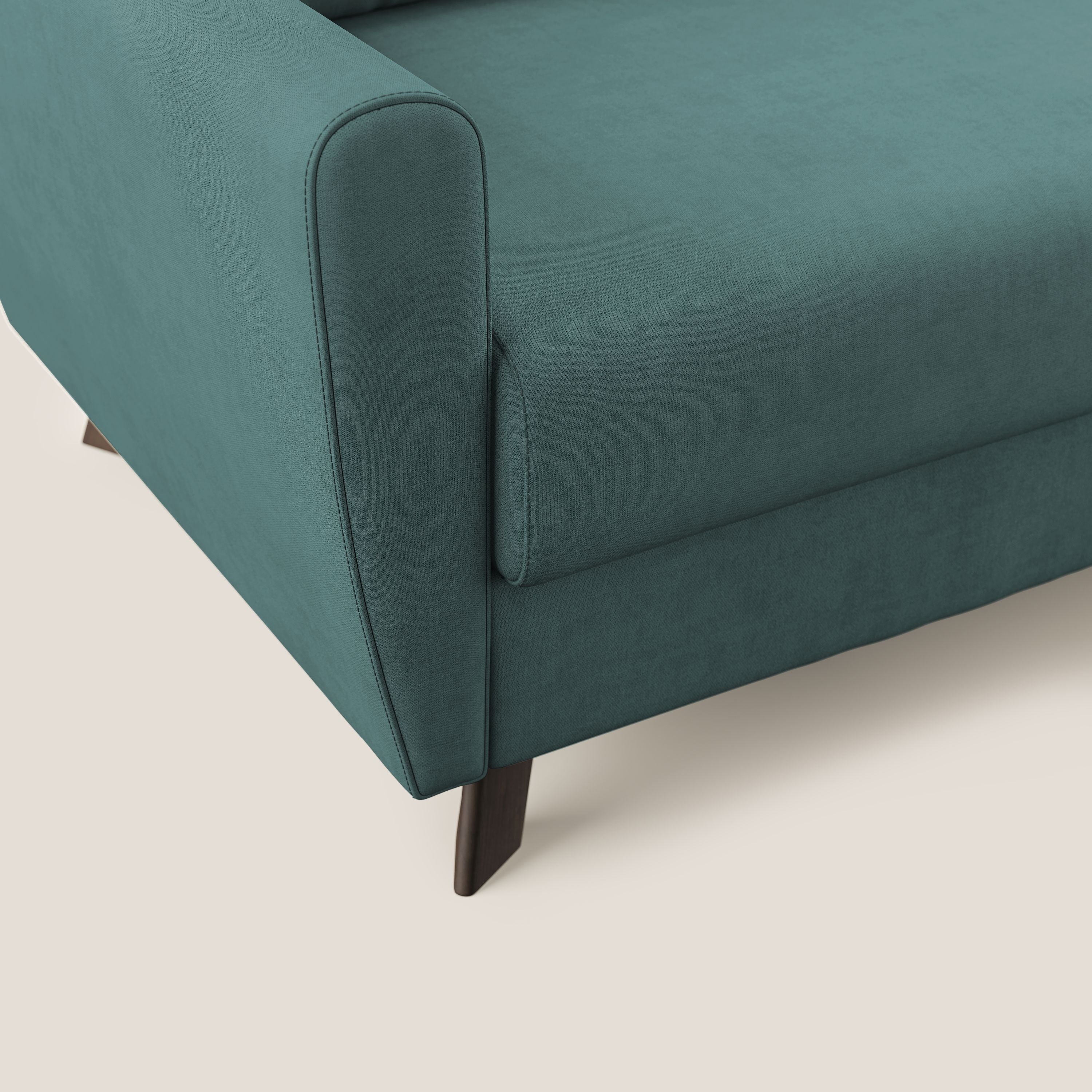 Callisto Divano letto angolare con penisola in tessuto morbido impermeabile T02 petrolio - divani.store