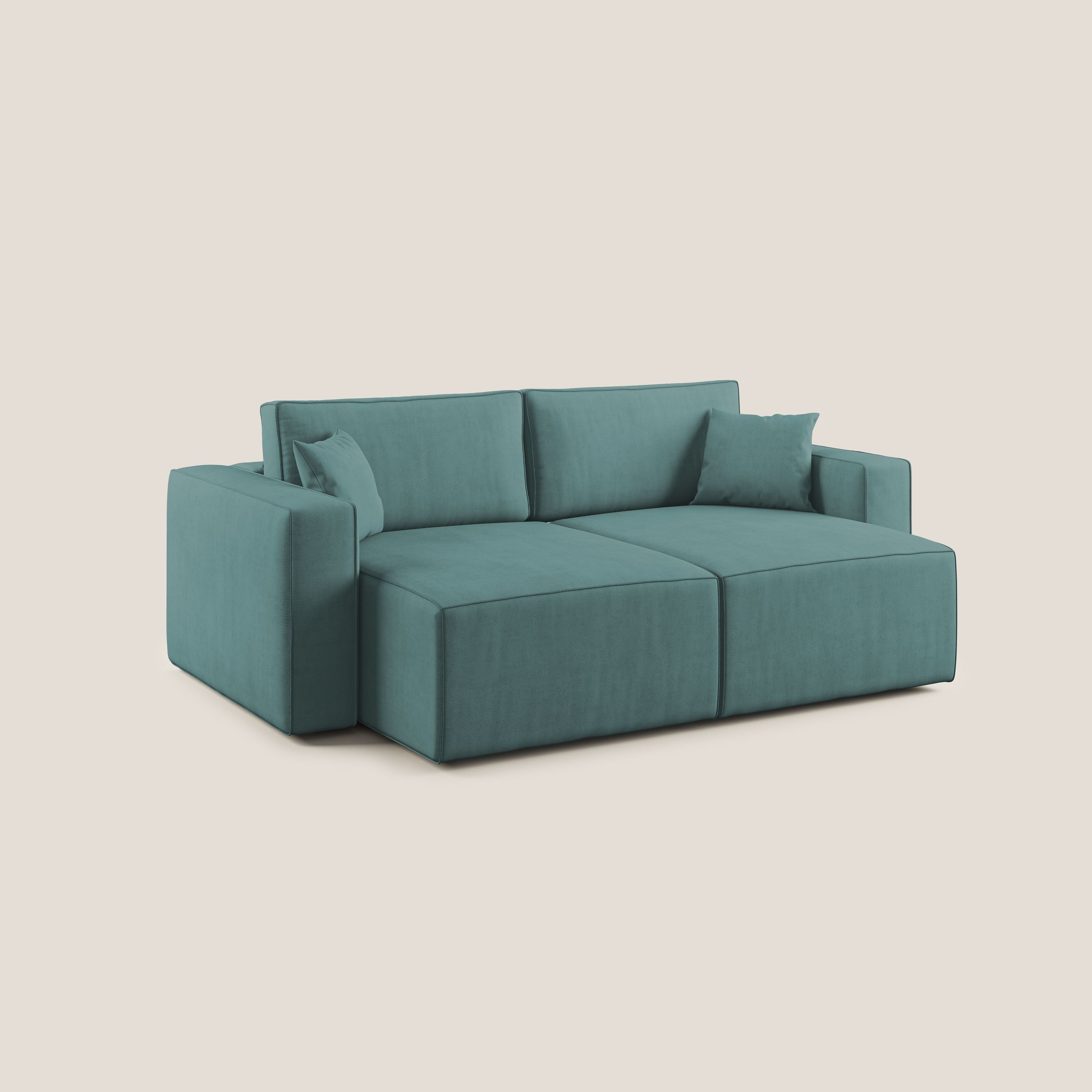 Morfeo divano con sedute estraibili in morbido tessuto impermeabile T02 petrolio - divani.store