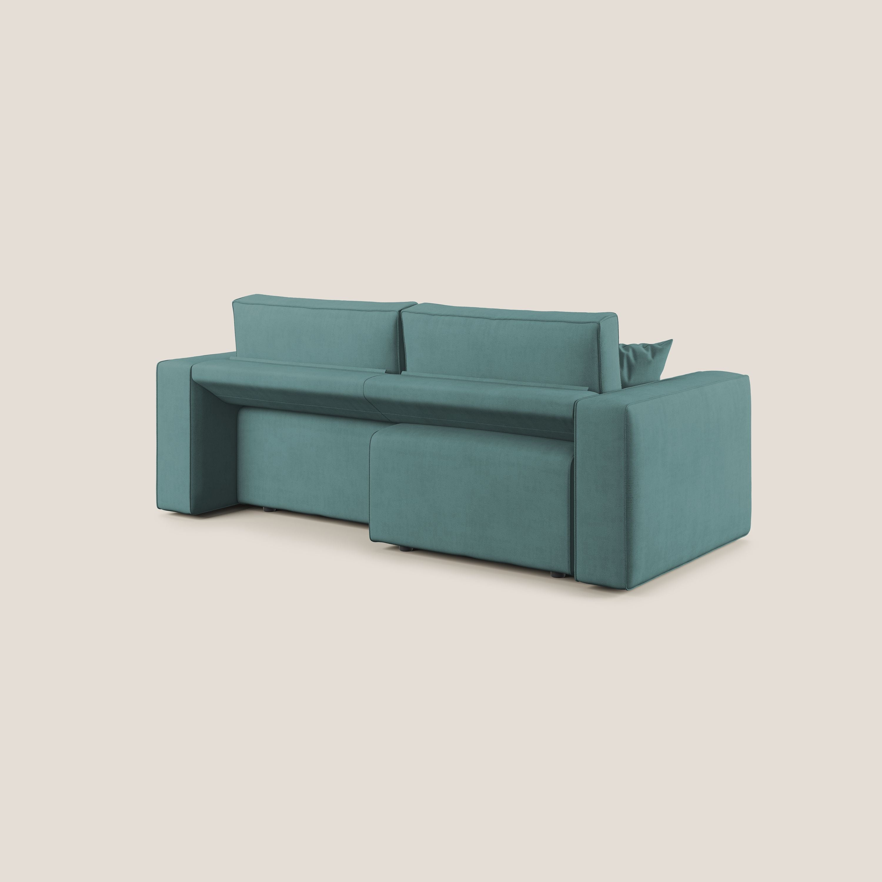 Morfeo divano con sedute estraibili in morbido tessuto impermeabile T02 petrolio - divani.store