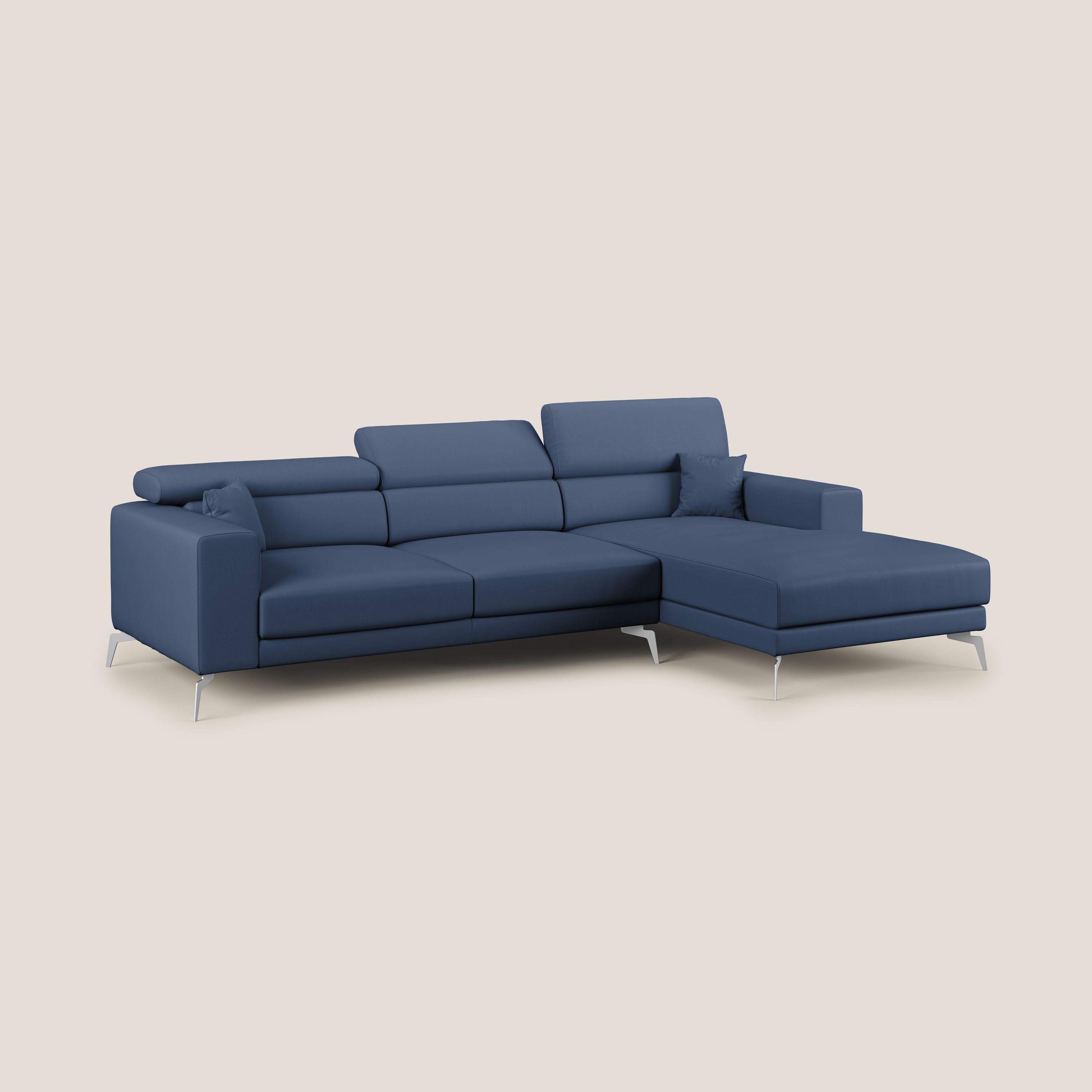 Blade Divano moderno angolare con poggiatesta reclinabili in Ecopelle T04 blu - divani.store