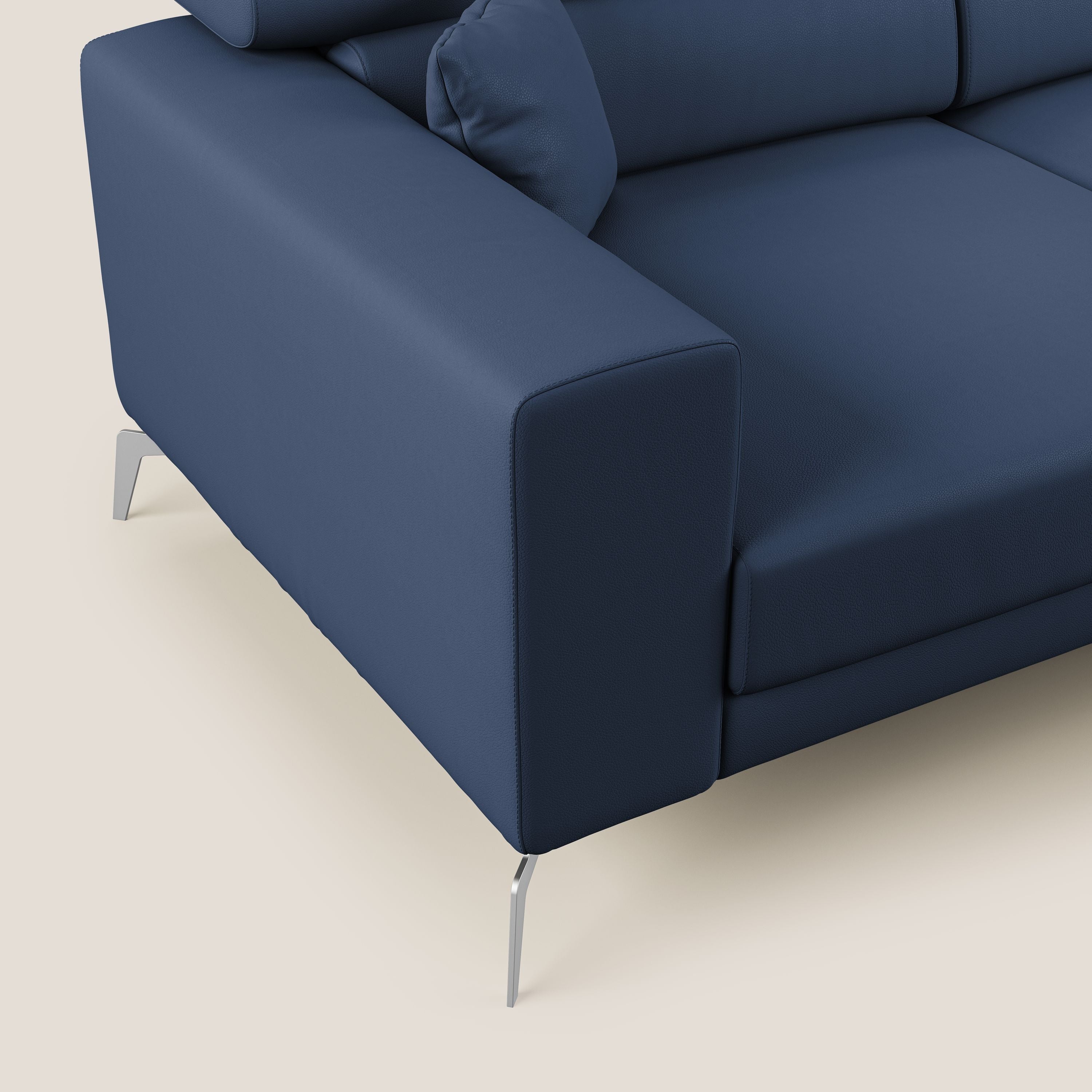 Blade Divano moderno angolare con poggiatesta reclinabili in Ecopelle T04 blu - divani.store