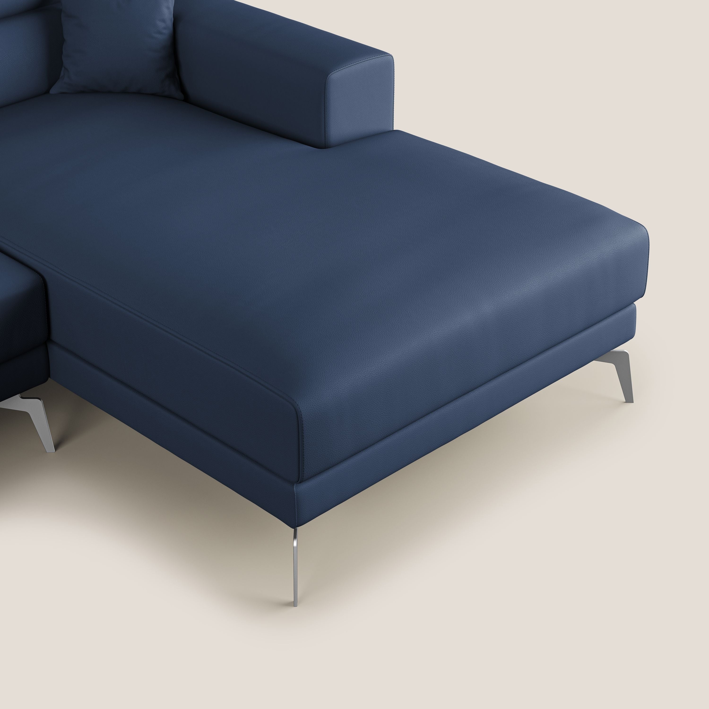 Blade Divano moderno angolare con poggiatesta reclinabili in Ecopelle T04 blu - divani.store