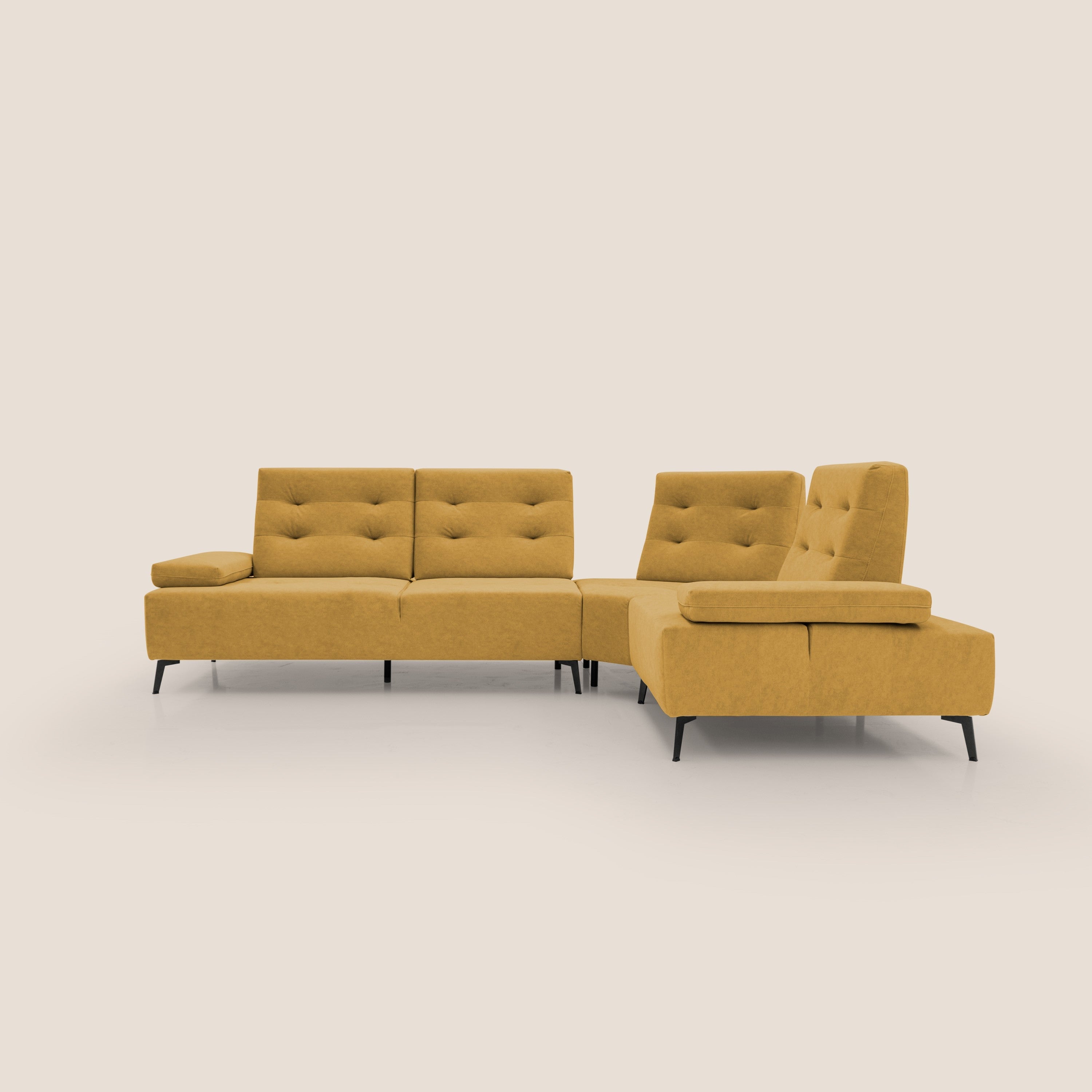 Lugano Divano angolare con schienali traslanti in microfibra effetto velluto T09 giallo - divani.store