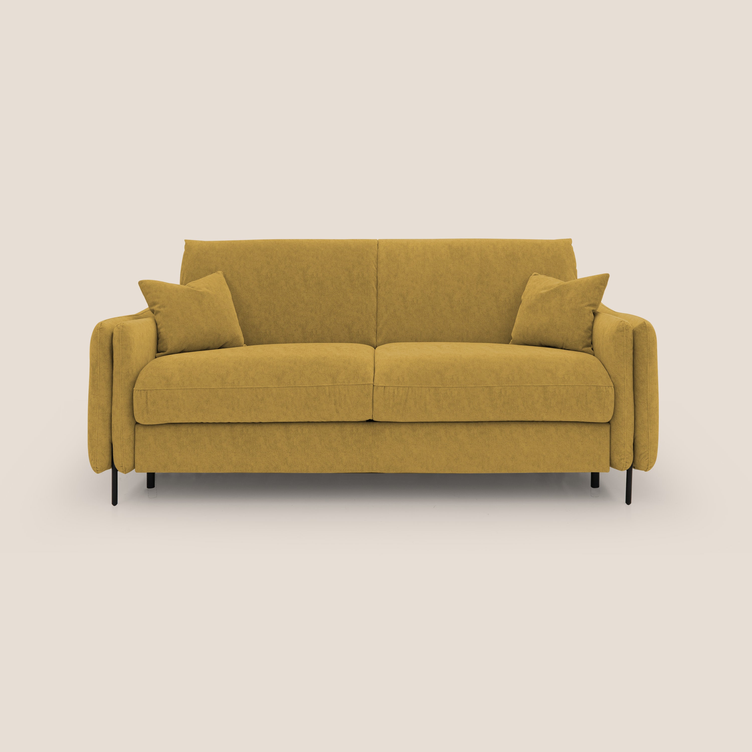 Gregory Divano letto con materasso h18 cm in microfibra effetto velluto impermeabile T09 giallo - divani.store