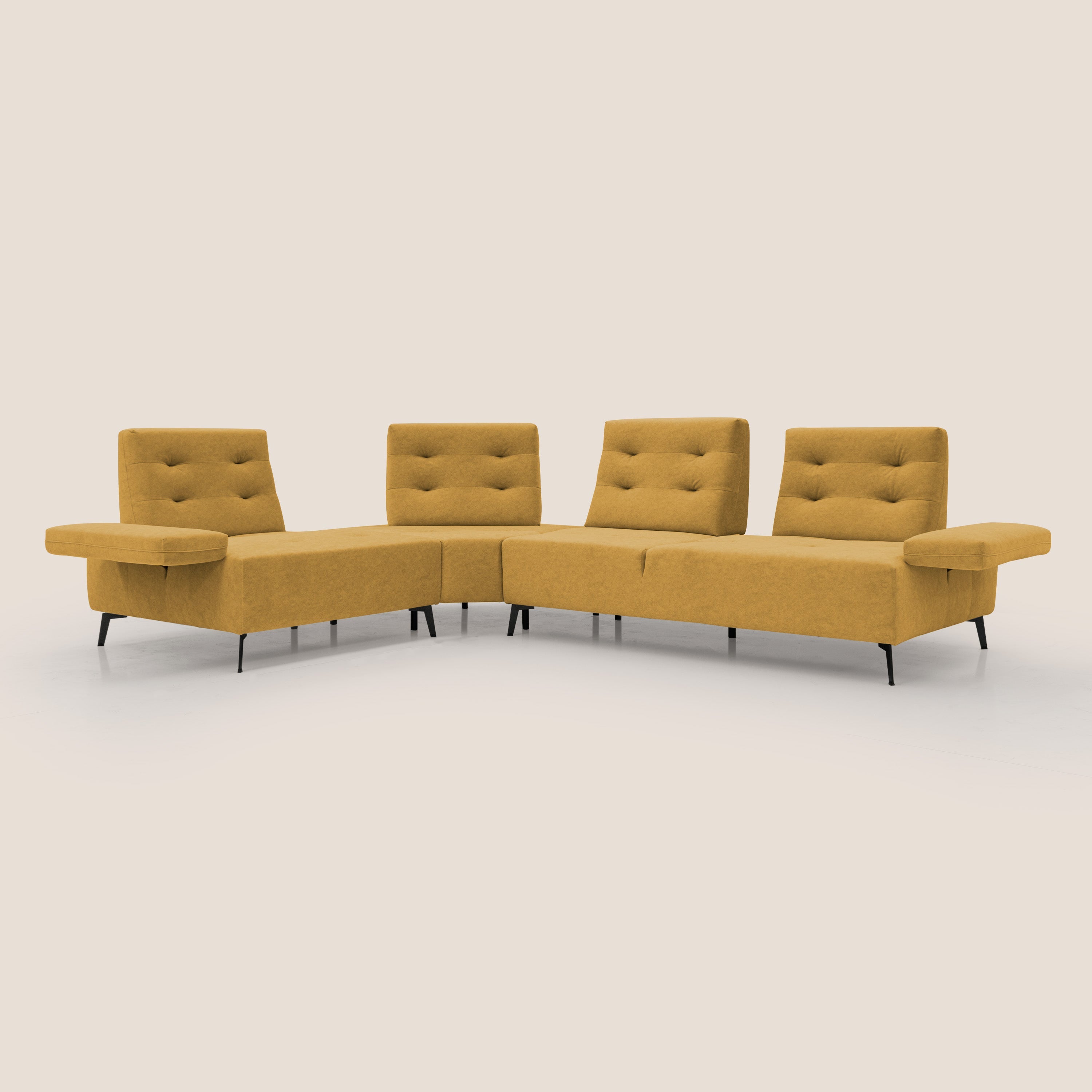 Lugano Divano angolare con schienali traslanti in microfibra effetto velluto T09 giallo - divani.store