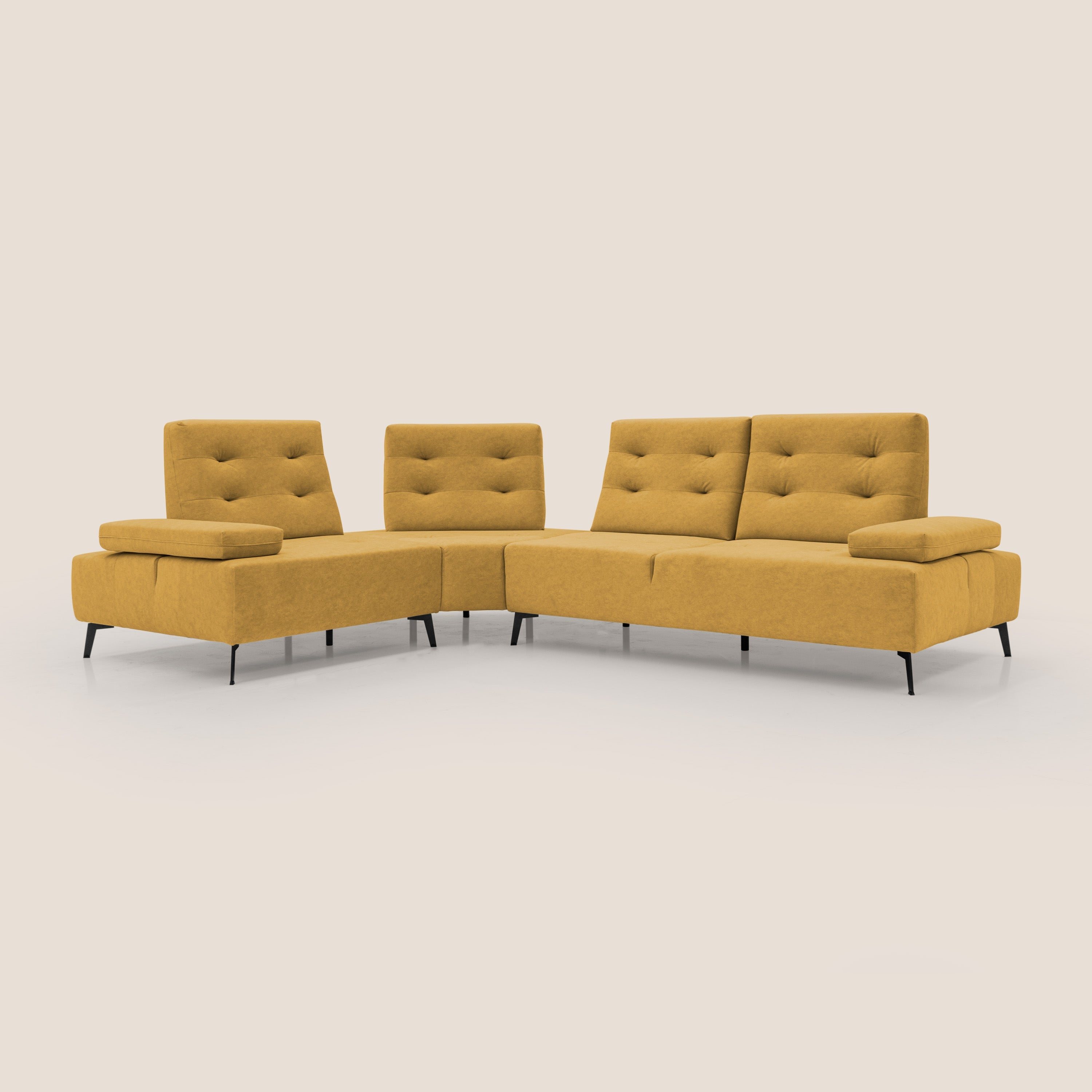 Lugano Divano angolare con schienali traslanti in microfibra effetto velluto T09 giallo - divani.store
