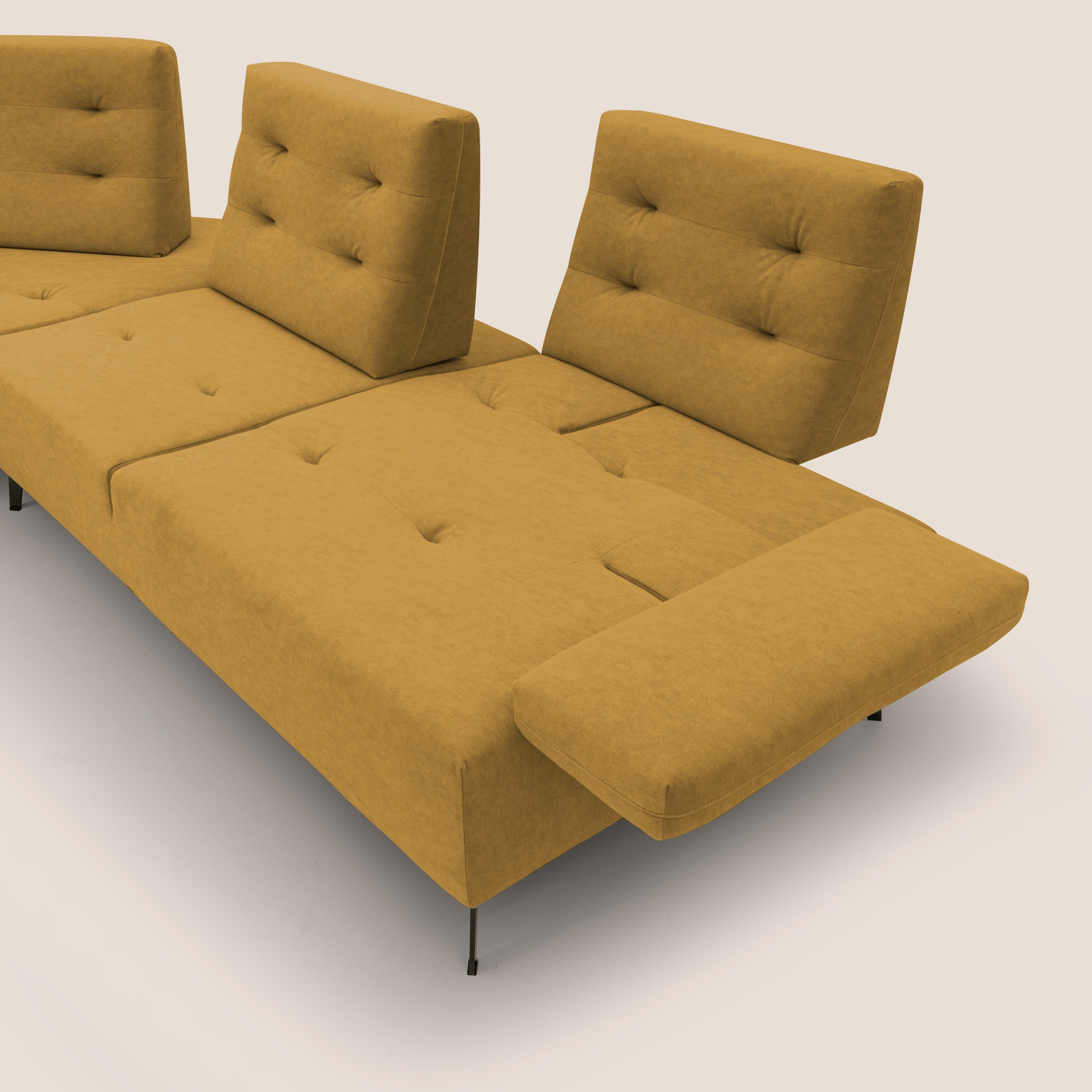 Lugano Divano angolare con schienali traslanti in microfibra effetto velluto T09 giallo - divani.store