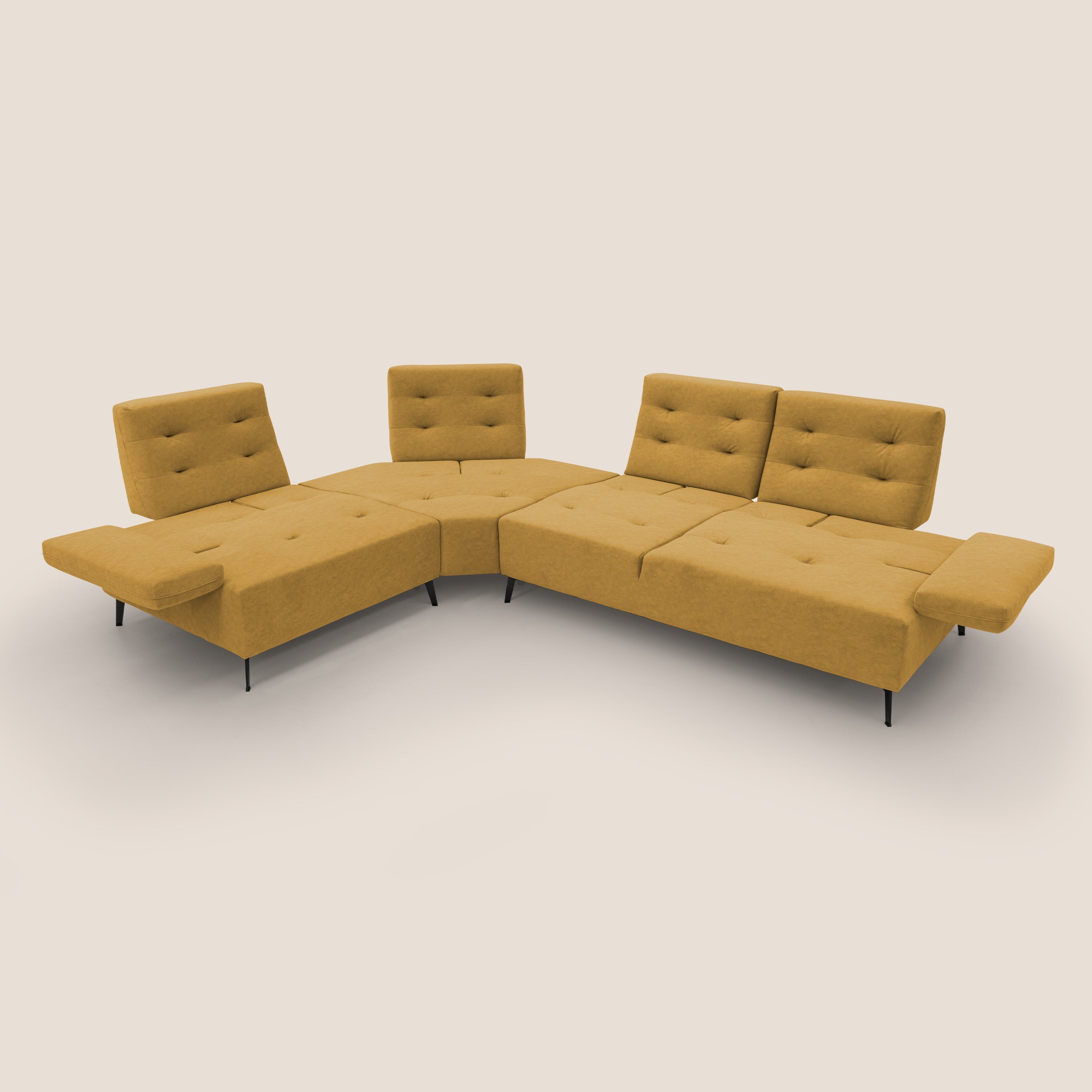Lugano Divano angolare con schienali traslanti in microfibra effetto velluto T09 giallo - divani.store