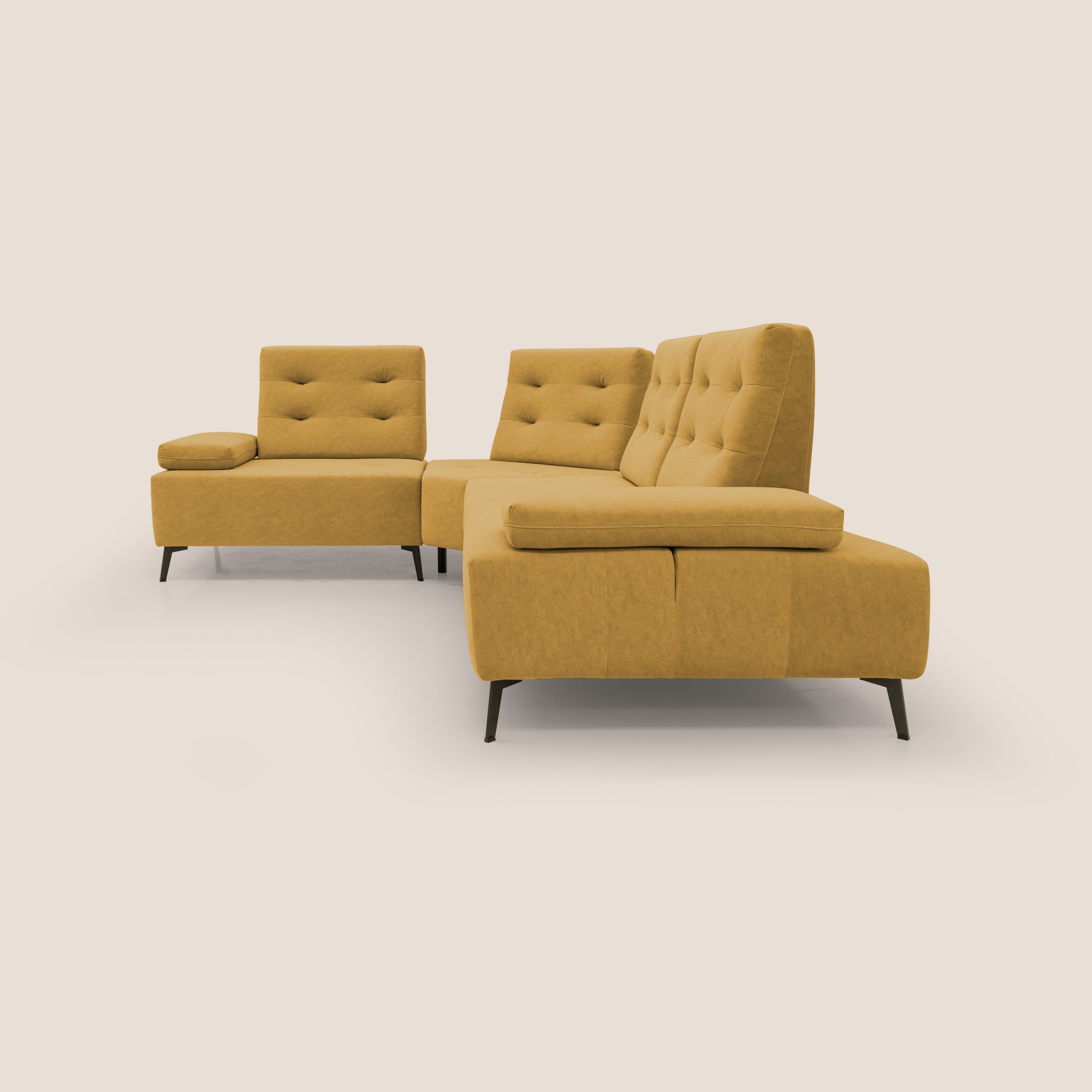 Lugano Divano angolare con schienali traslanti in microfibra effetto velluto T09 giallo - divani.store