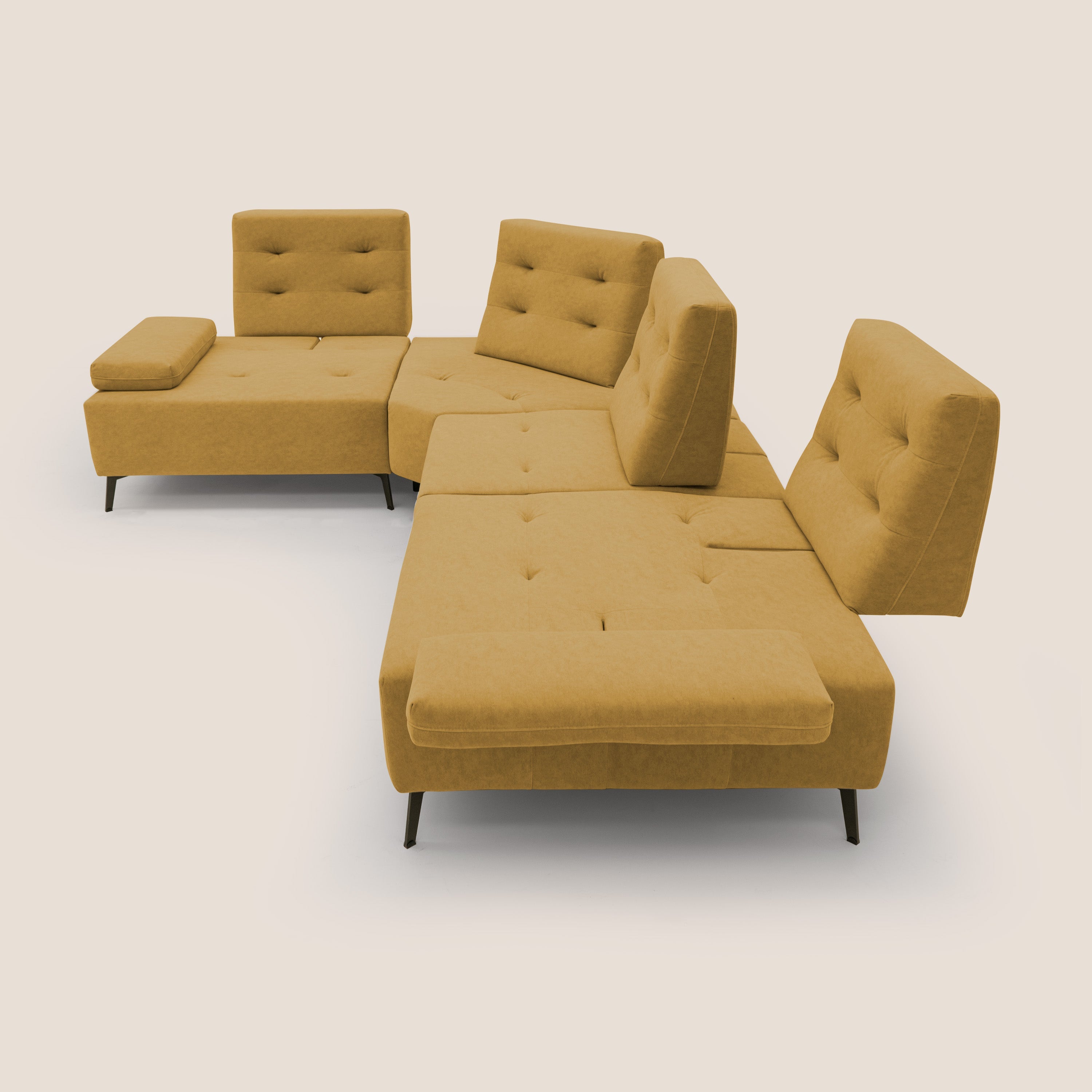 Lugano Divano angolare con schienali traslanti in microfibra effetto velluto T09 giallo - divani.store