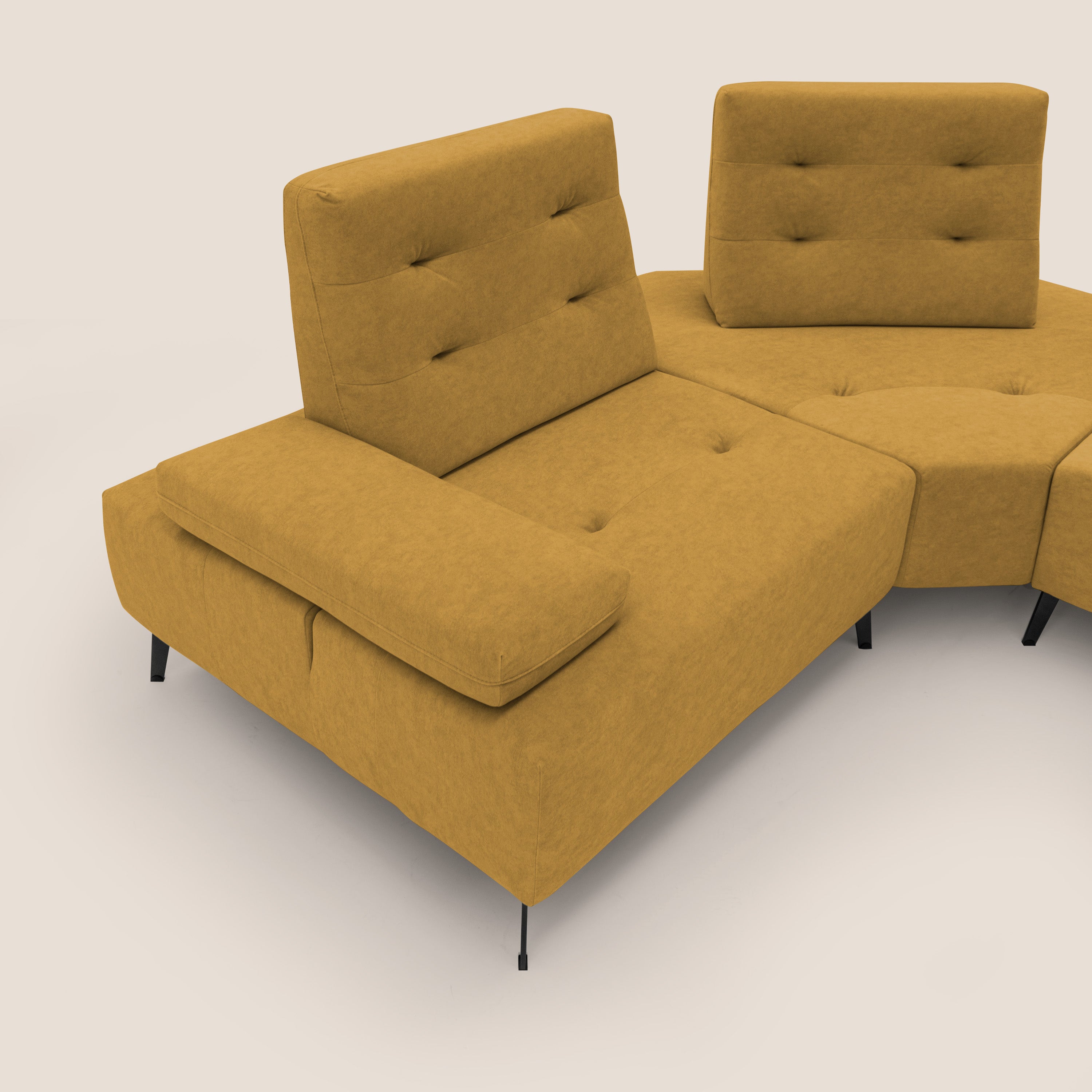 Lugano Divano angolare con schienali traslanti in microfibra effetto velluto T09 giallo - divani.store