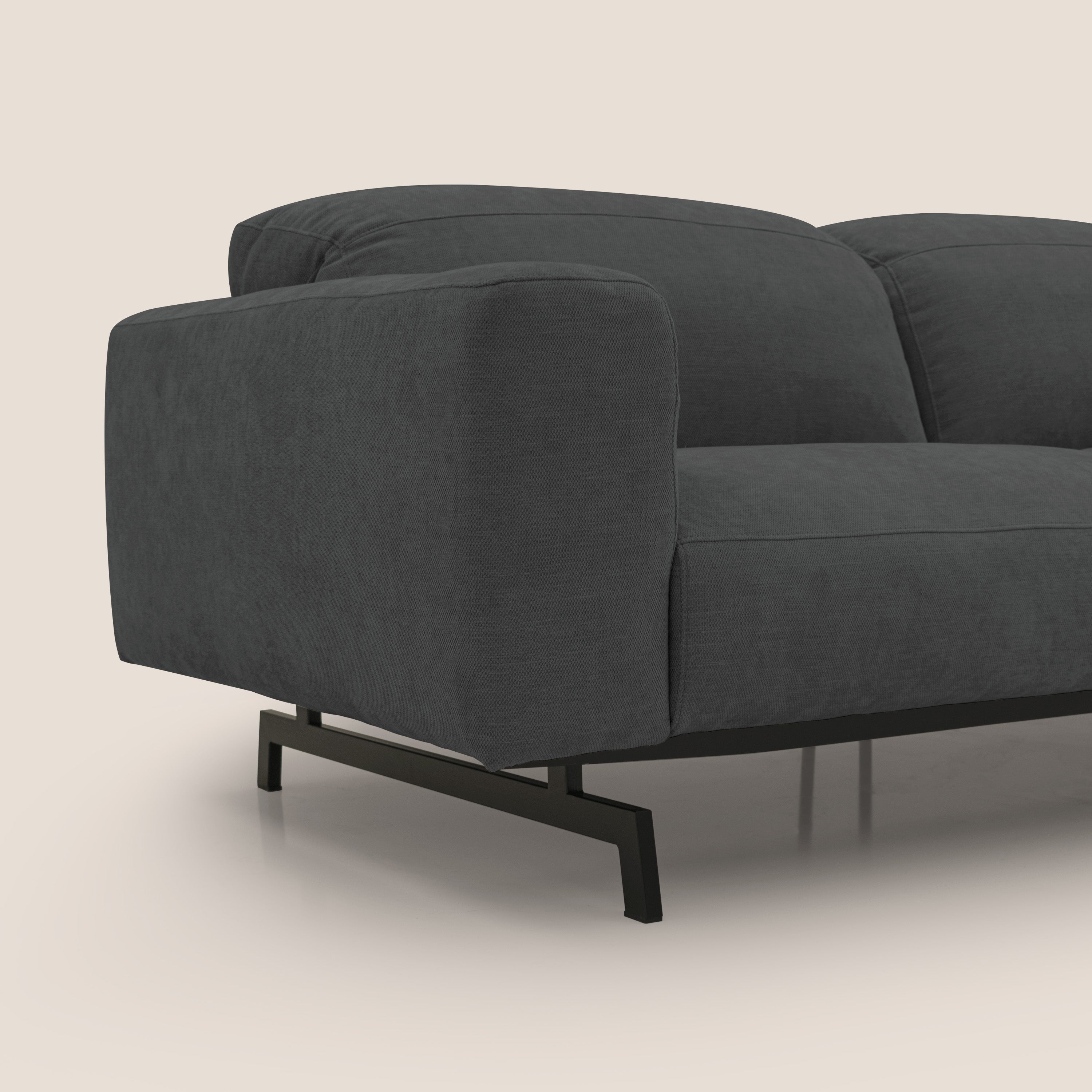 Sakura divano in piuma d'oca angolare REVERSIBILE in morbido tessuto fiammato impermeabile T14 antracite - divani.store