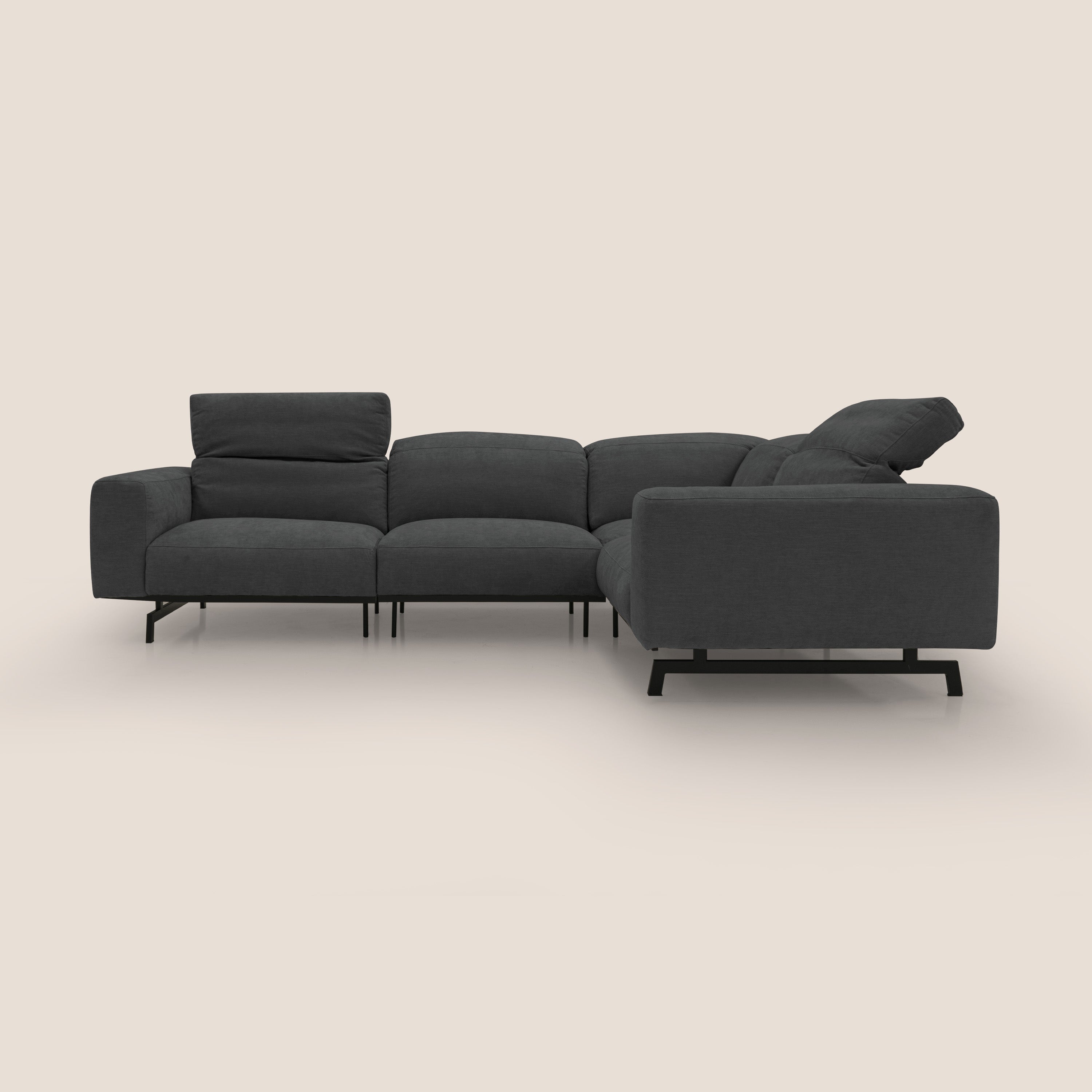 Sakura divano in piuma d'oca angolare REVERSIBILE in morbido tessuto fiammato impermeabile T14 antracite - divani.store