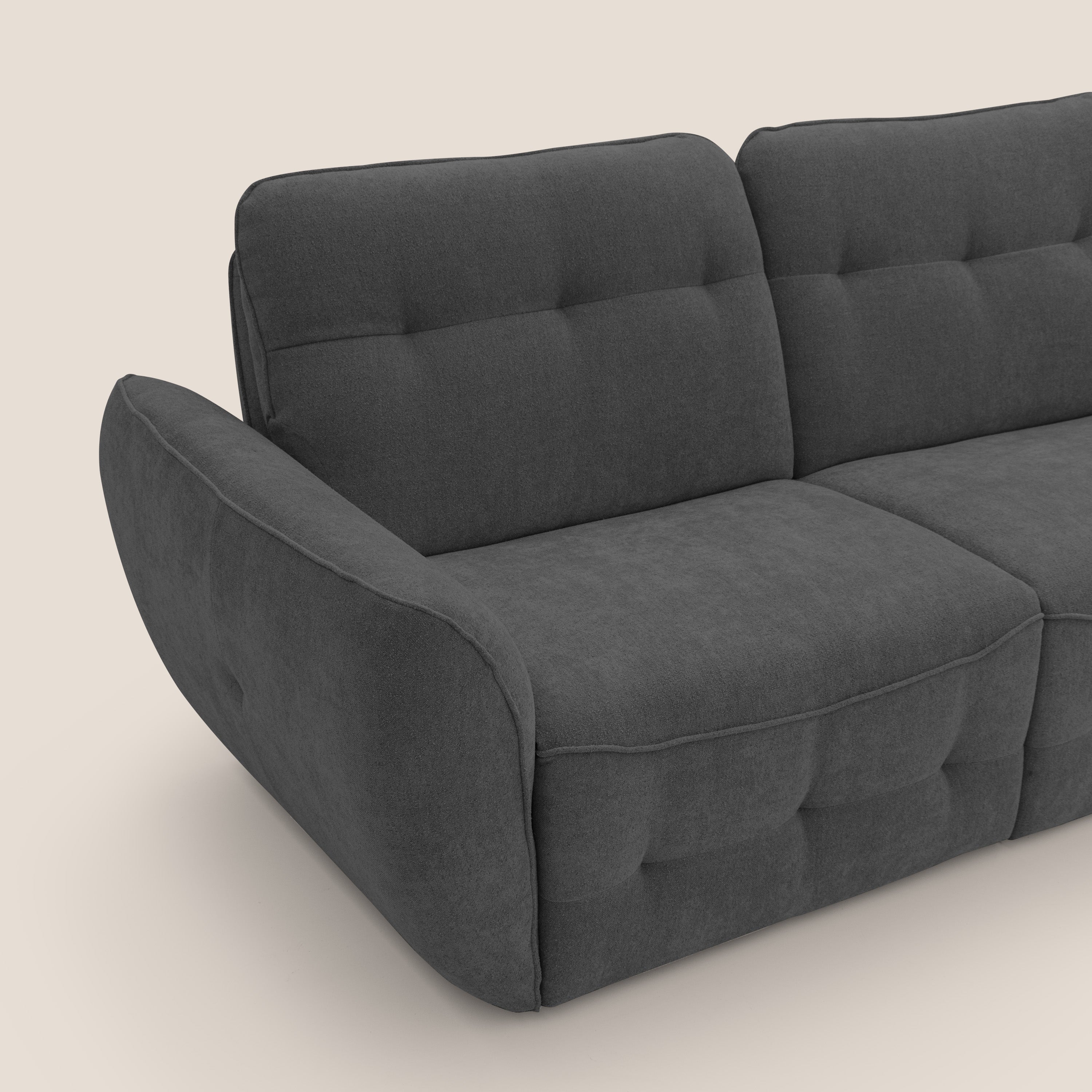 Cerbero divano angolare con pouf mobile in morbido bouclé impermeabile T07 antracite - divani.store