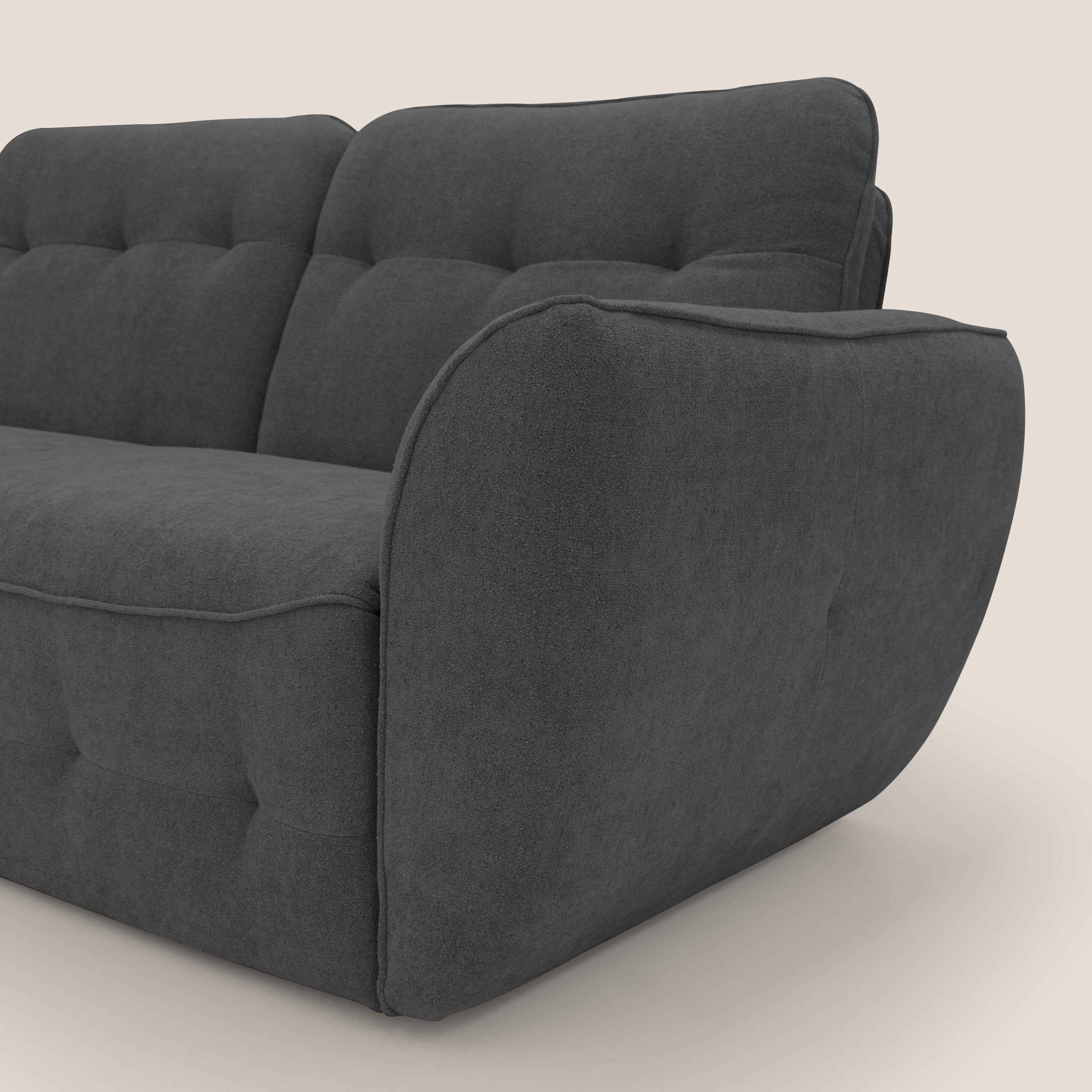 Cerbero divano angolare con pouf mobile in morbido bouclé impermeabile T07 antracite - divani.store