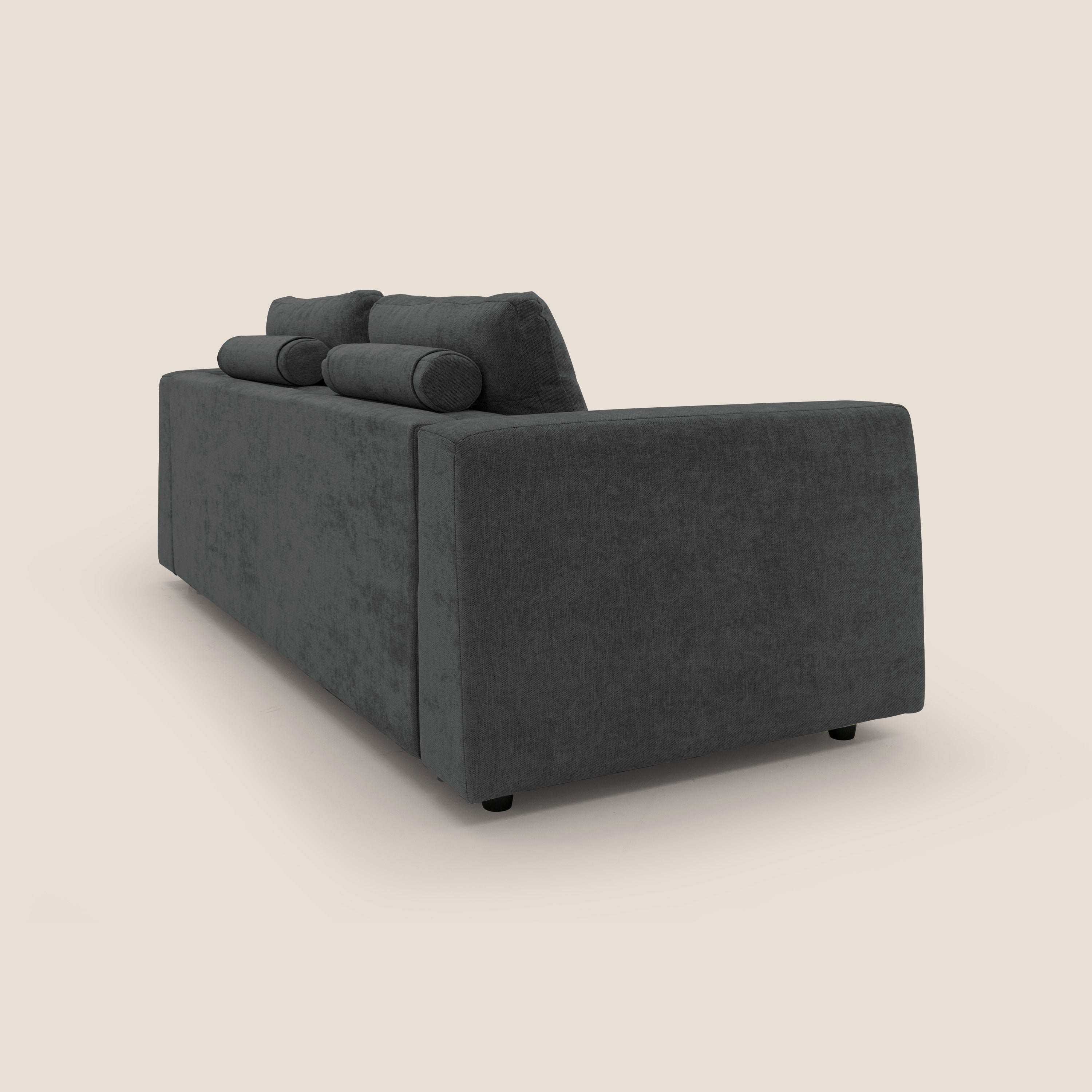 Freia Divano letto minimal materasso h15 cm con morbidi schienali in tessuto impermeabile T14 antracite - divani.store