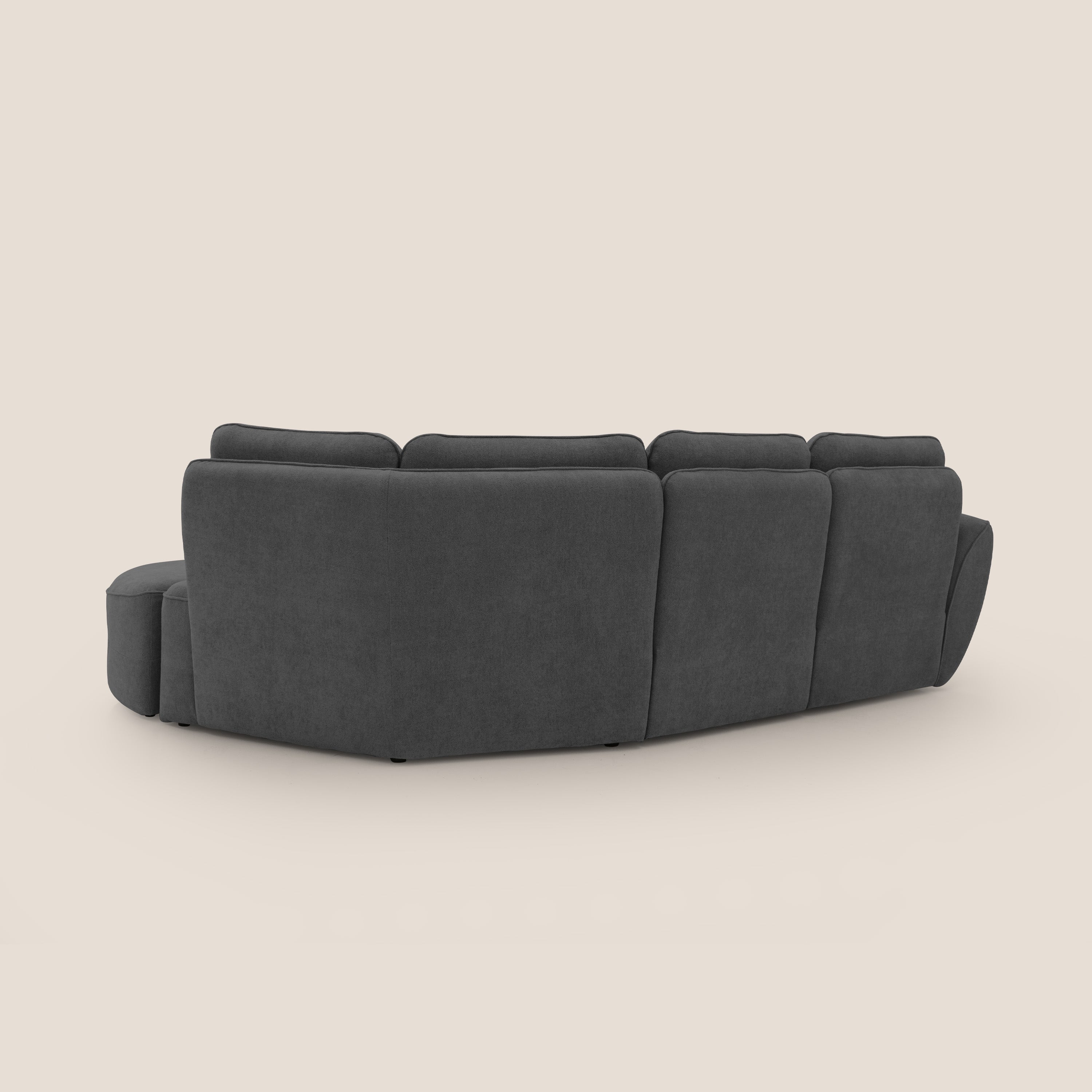 Cerbero divano angolare con pouf mobile in morbido bouclé impermeabile T07 antracite - divani.store