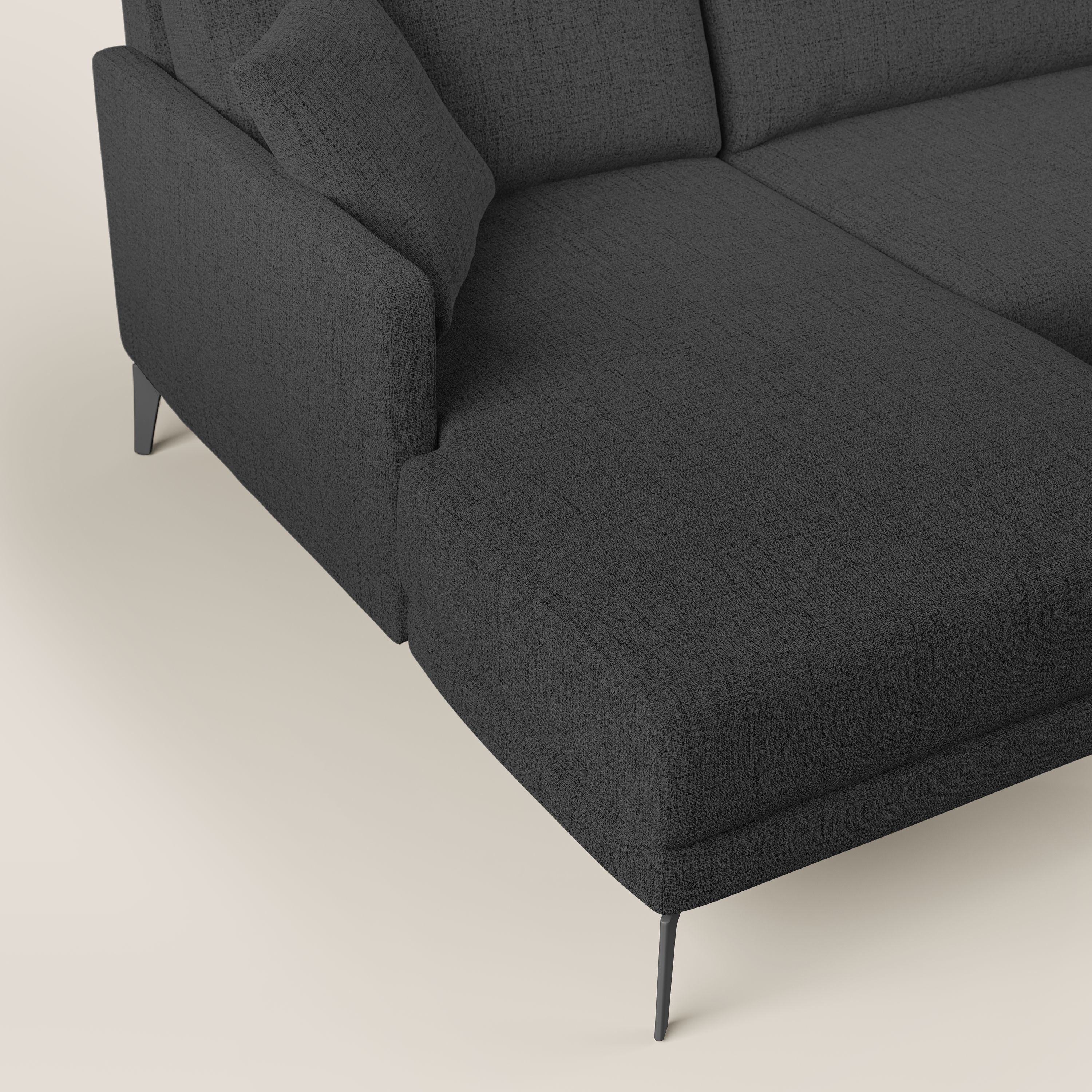 Saturno divano panoramico moderno in tessuto morbido impermeabile T03 antracite - divani.store