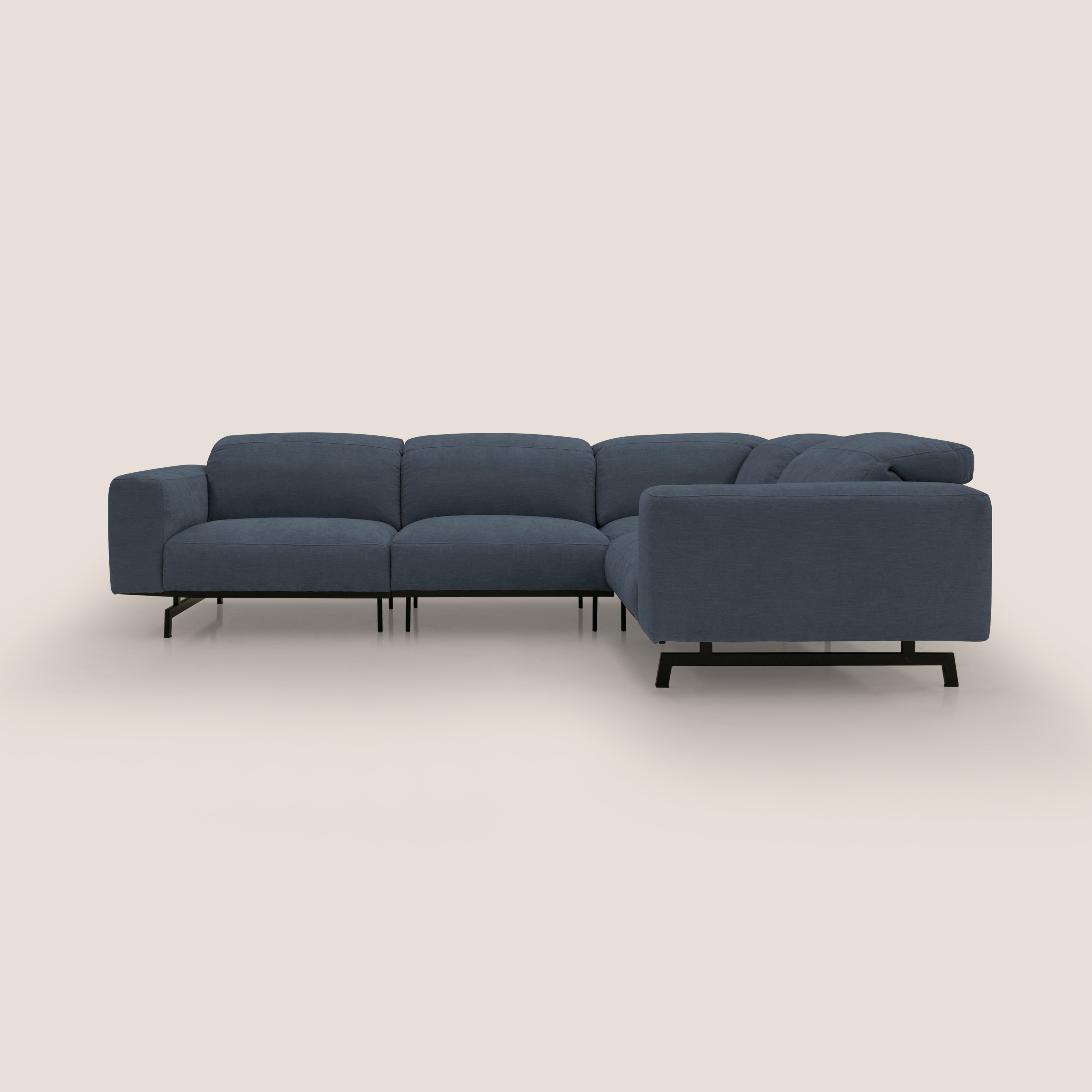 Sakura divano in piuma d'oca angolare REVERSIBILE in morbido tessuto fiammato impermeabile T14 blu - divani.store