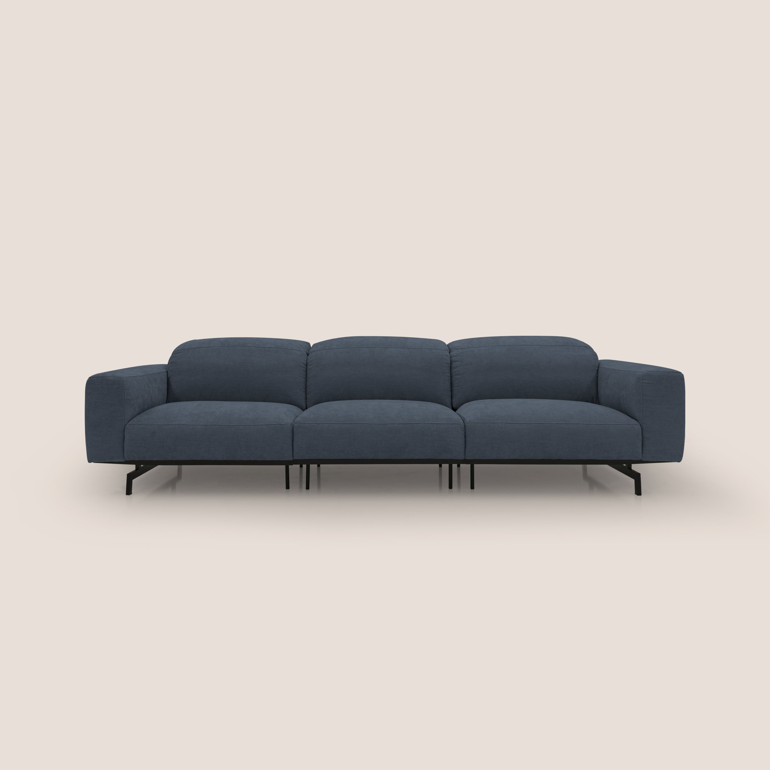 Sakura divano in piuma d'oca modulare a 3 sedute in morbido tessuto fiammato impermeabile T14 blu - divani.store