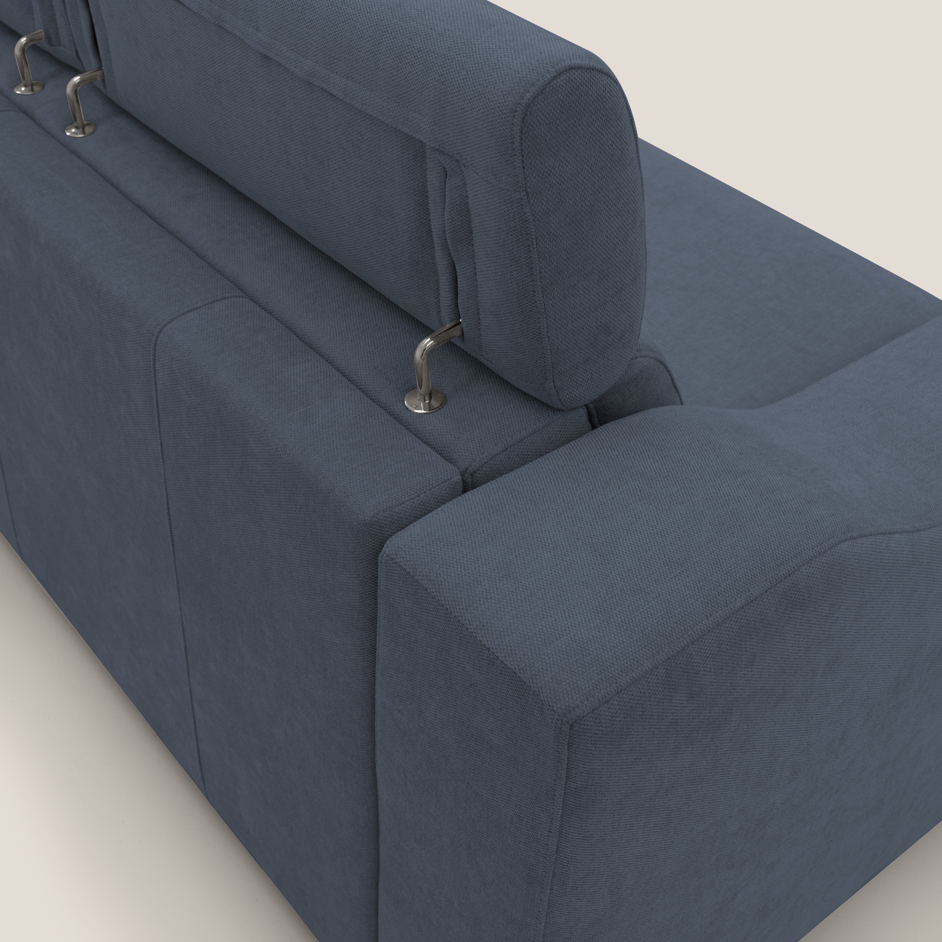 Bomber divano letto matrimoniale con poggiatesta in tessuto impermeabile T14 blu - divani.store
