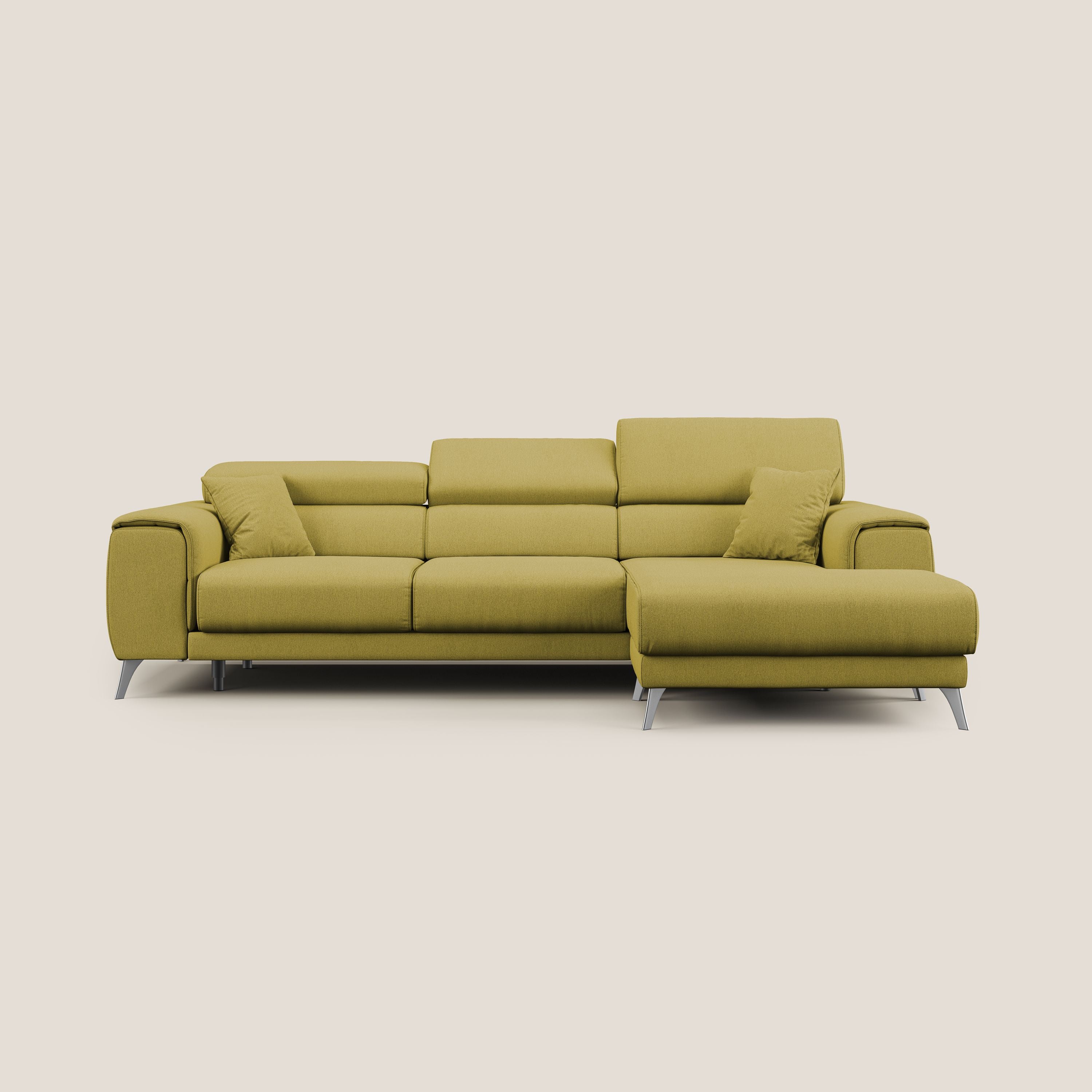 Fusion Divano angolare con sedute scorrevoli in tessuto morbido smacchiabile T05 giallo - divani.store