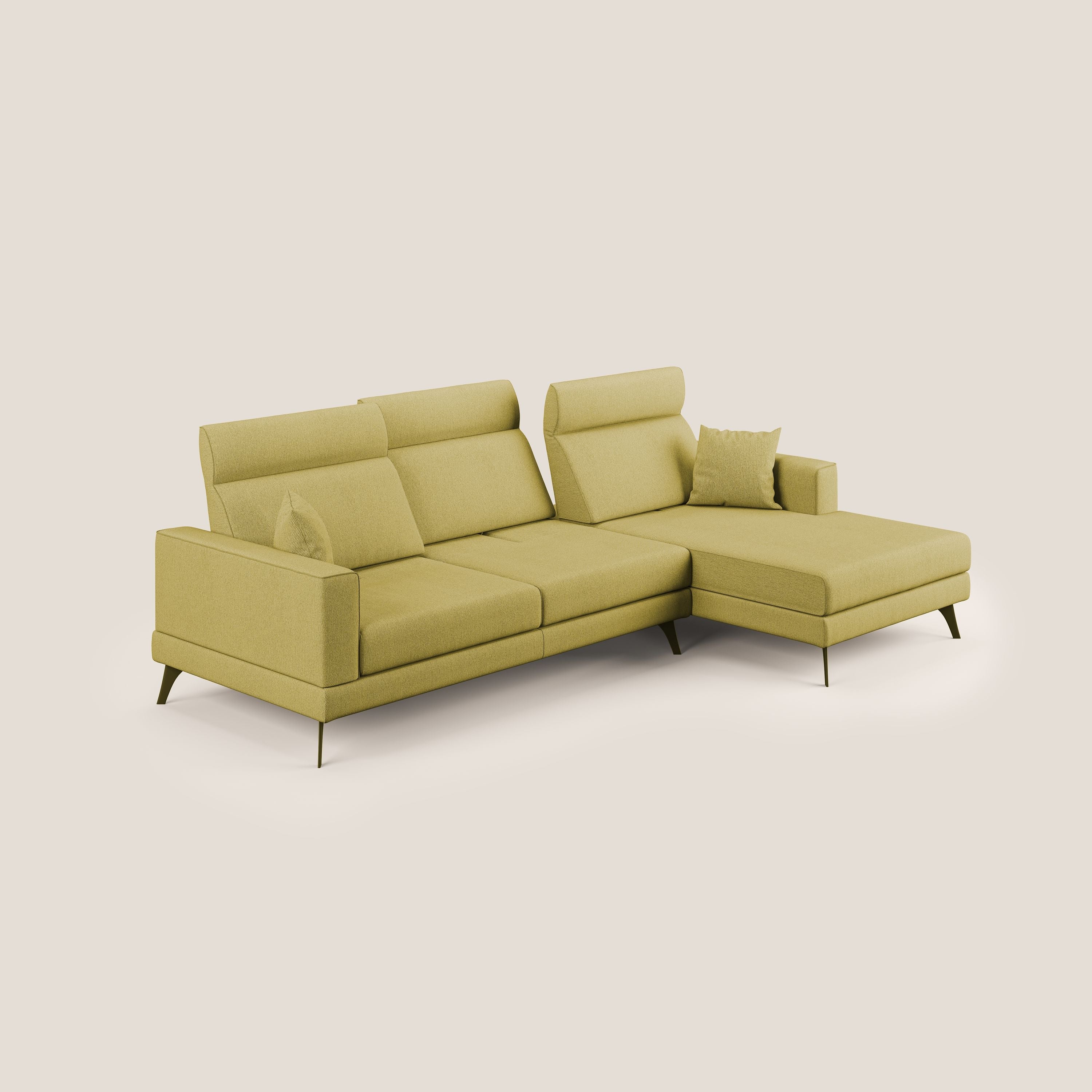 Slide Divano angolare con schienali traslanti e poggiatesta regolabili in tessuto smacchiabile T05 giallo - divani.store