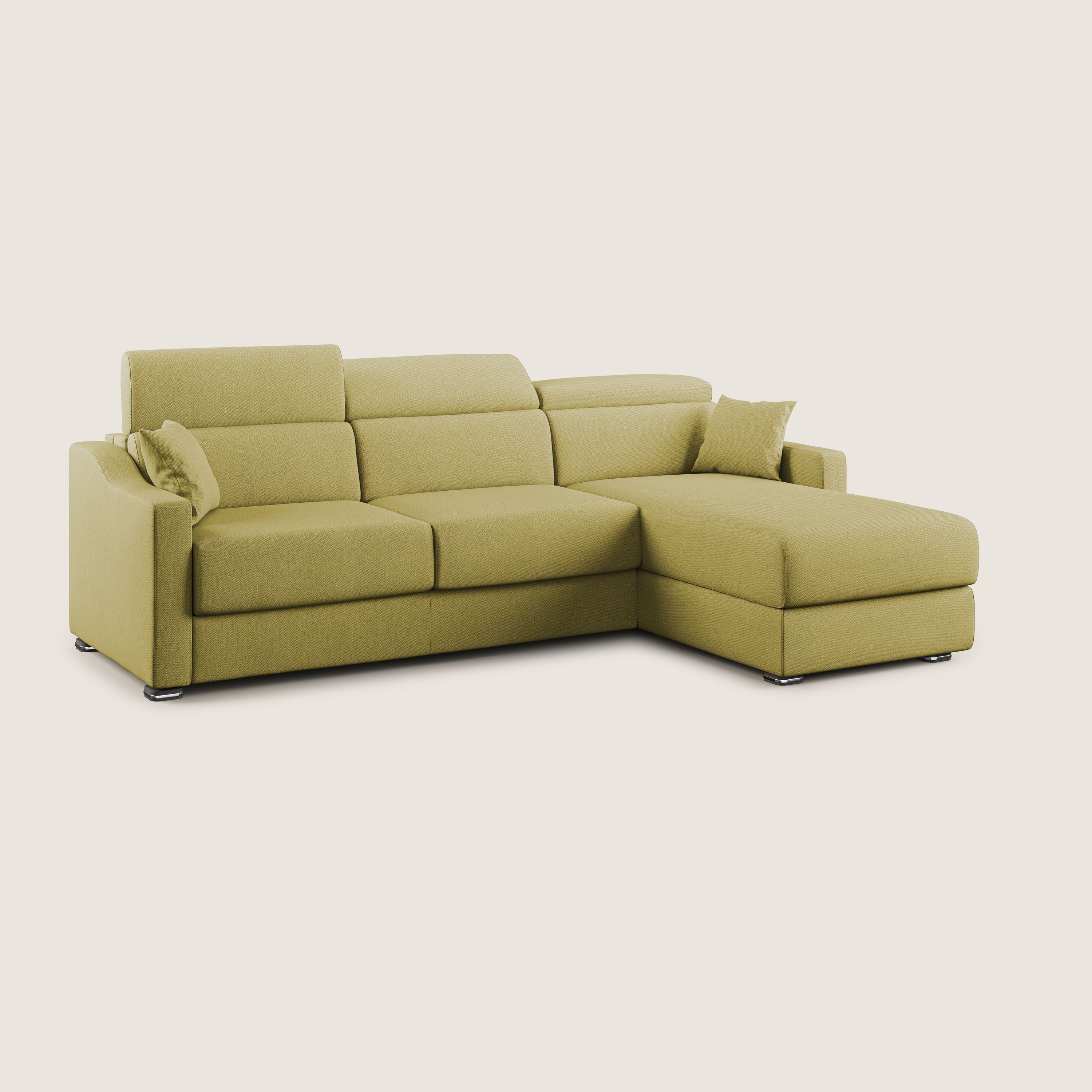 Amber divano letto angolare in tessuto smacchiabile T05 giallo - divani.store