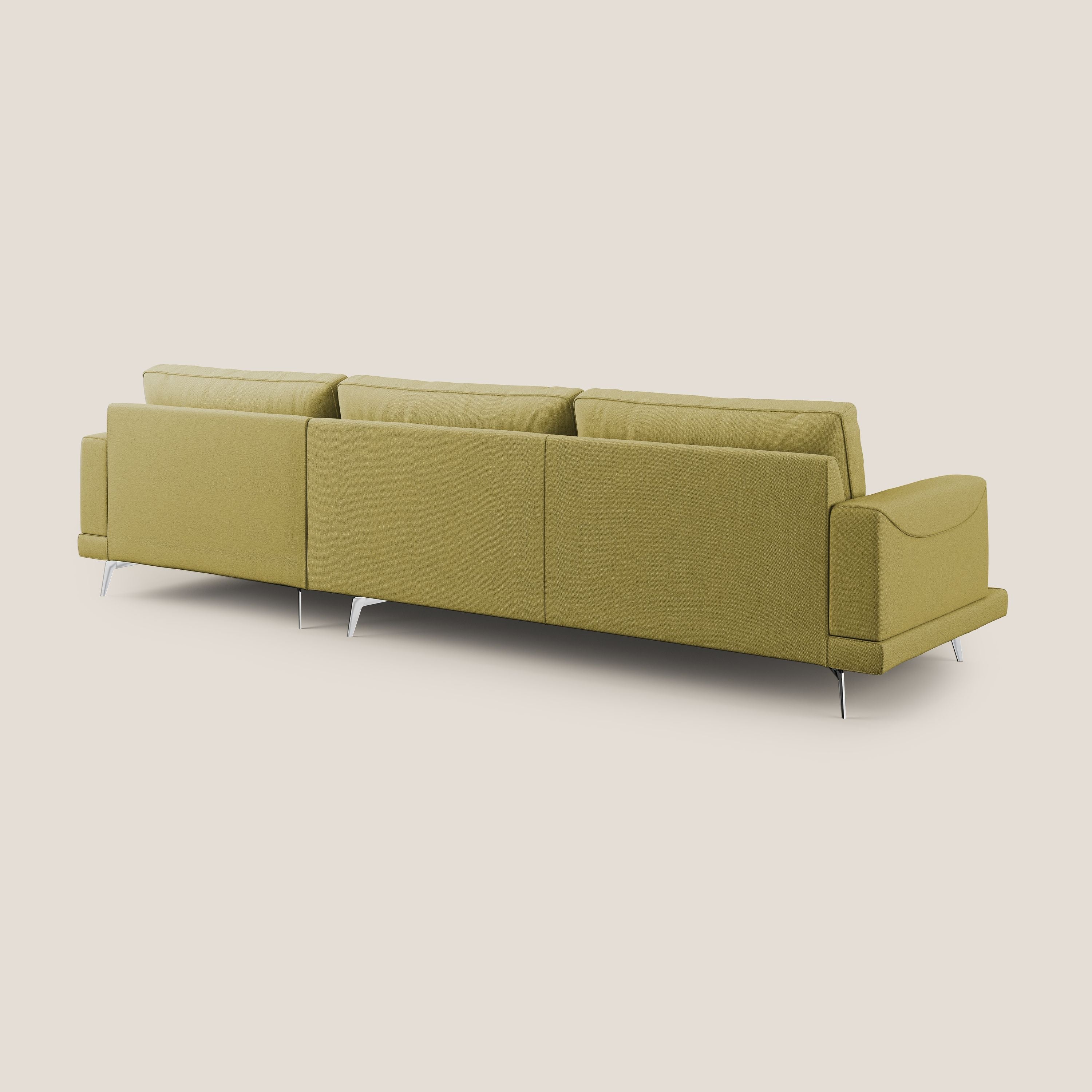 Dorian divano moderno angolare con penisola in tessuto morbido antimacchia T05 giallo - divani.store