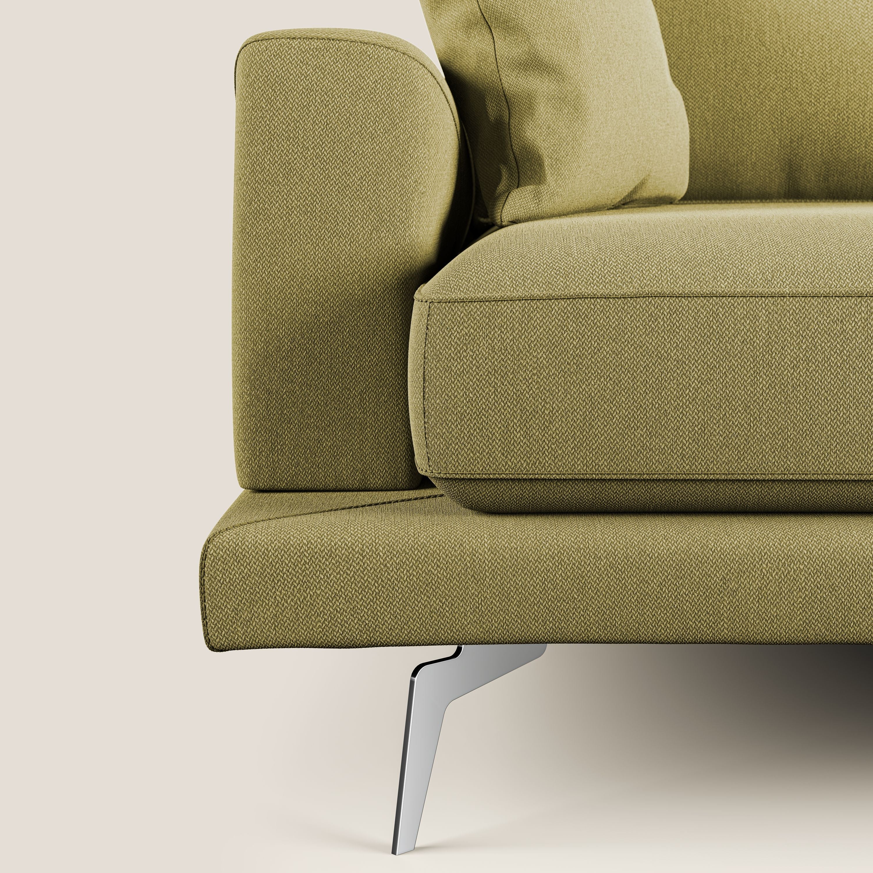 Dorian divano moderno angolare con penisola in tessuto morbido antimacchia T05 giallo - divani.store