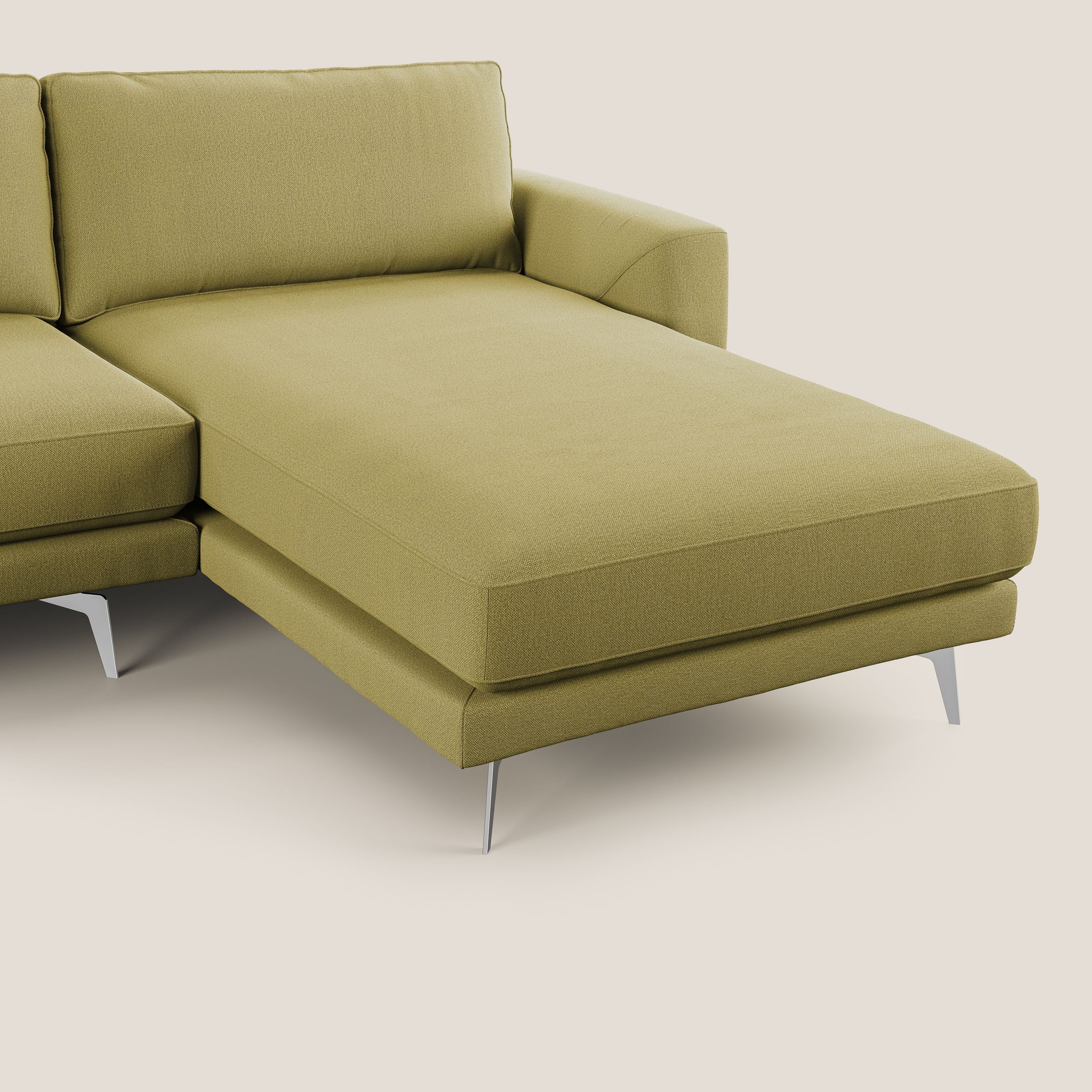 Dorian divano moderno angolare con penisola in tessuto morbido antimacchia T05 giallo - divani.store