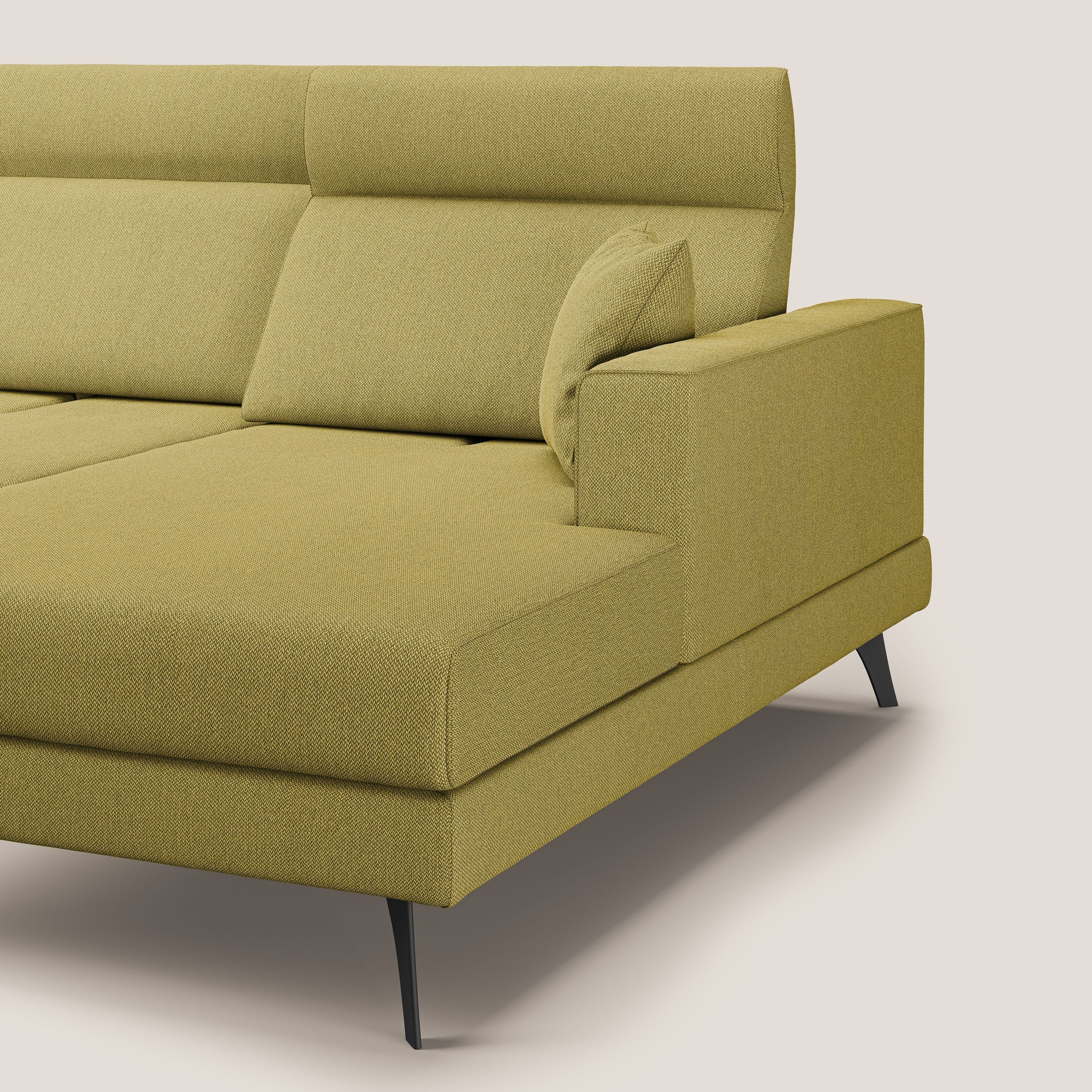 Slide Divano angolare con schienali traslanti e poggiatesta regolabili in tessuto smacchiabile T05 giallo - divani.store