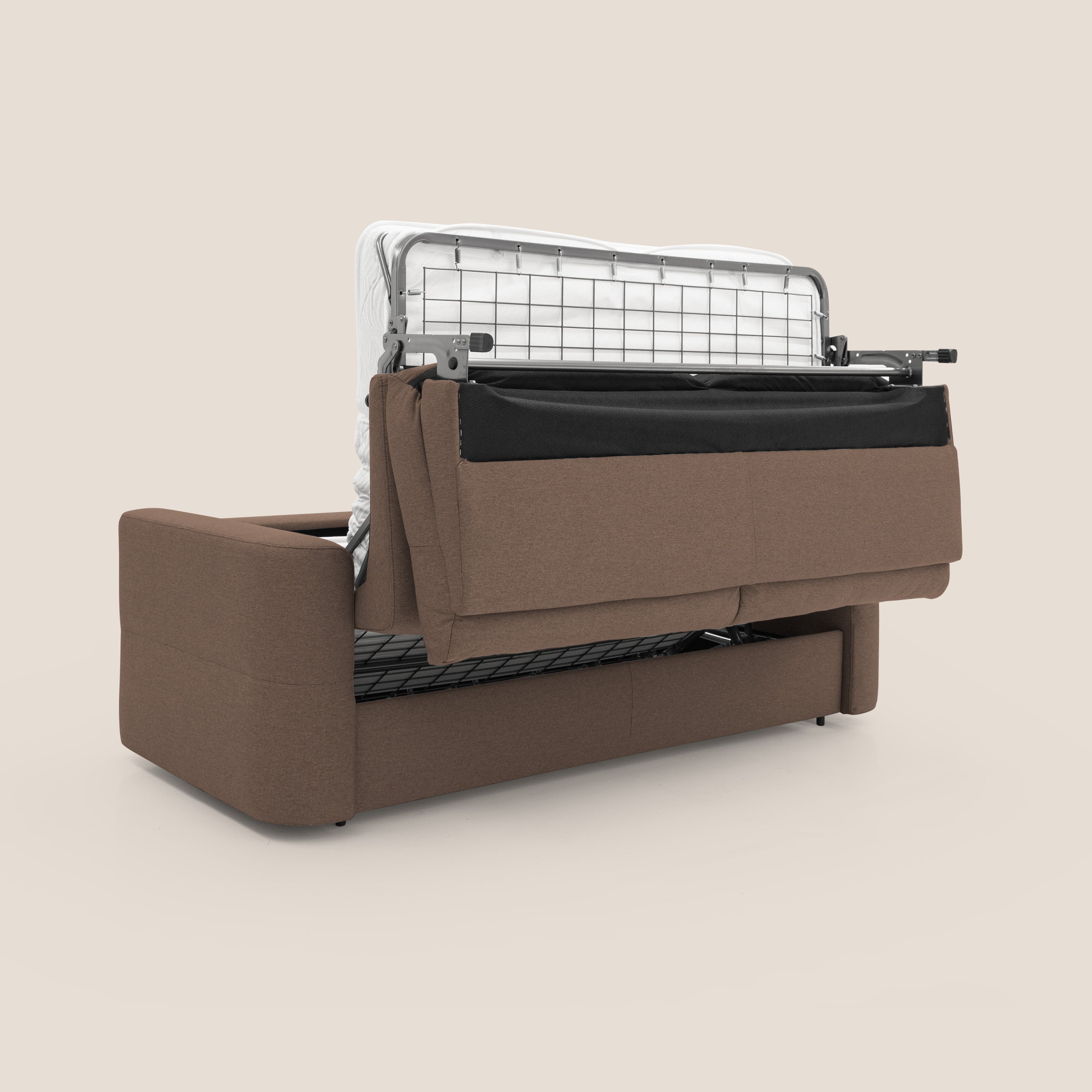 Cupido Divano letto materasso H18 cm e schienale alto in tessuto impermeabile simil cotone T13 marrone - divani.store