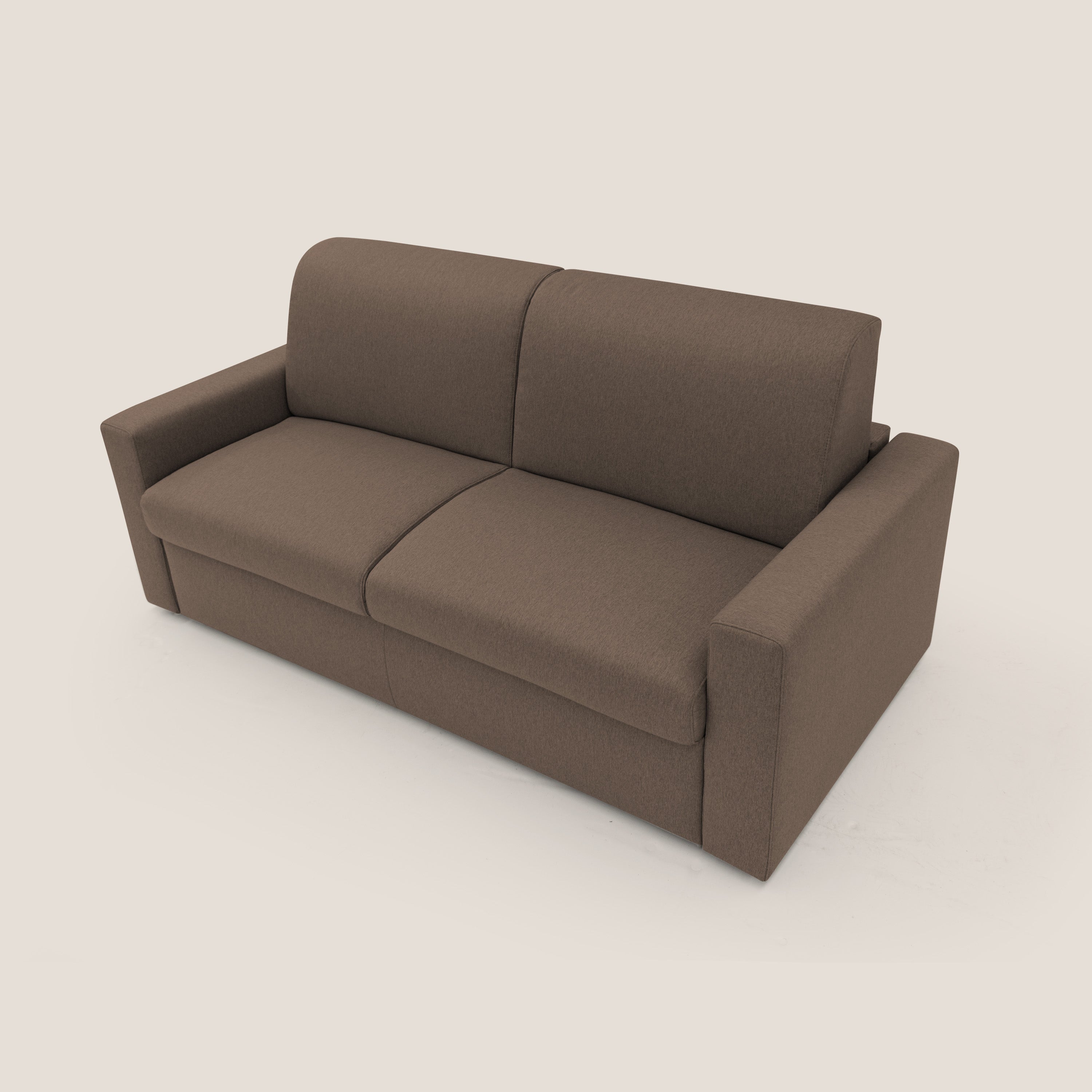 Kansas Divano letto matrimoniale alto 20 cm in tessuto impermeabile misto cotone T13 marrone - divani.store