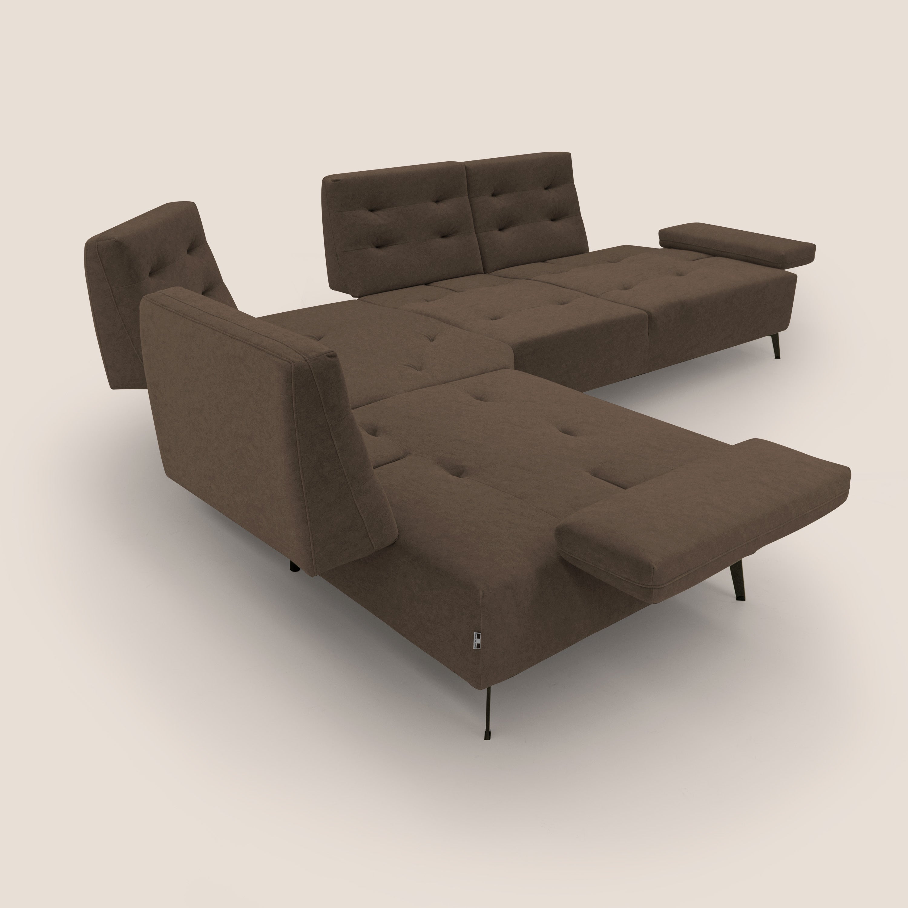 Lugano Divano angolare con schienali traslanti in microfibra effetto velluto T09 marrone - divani.store