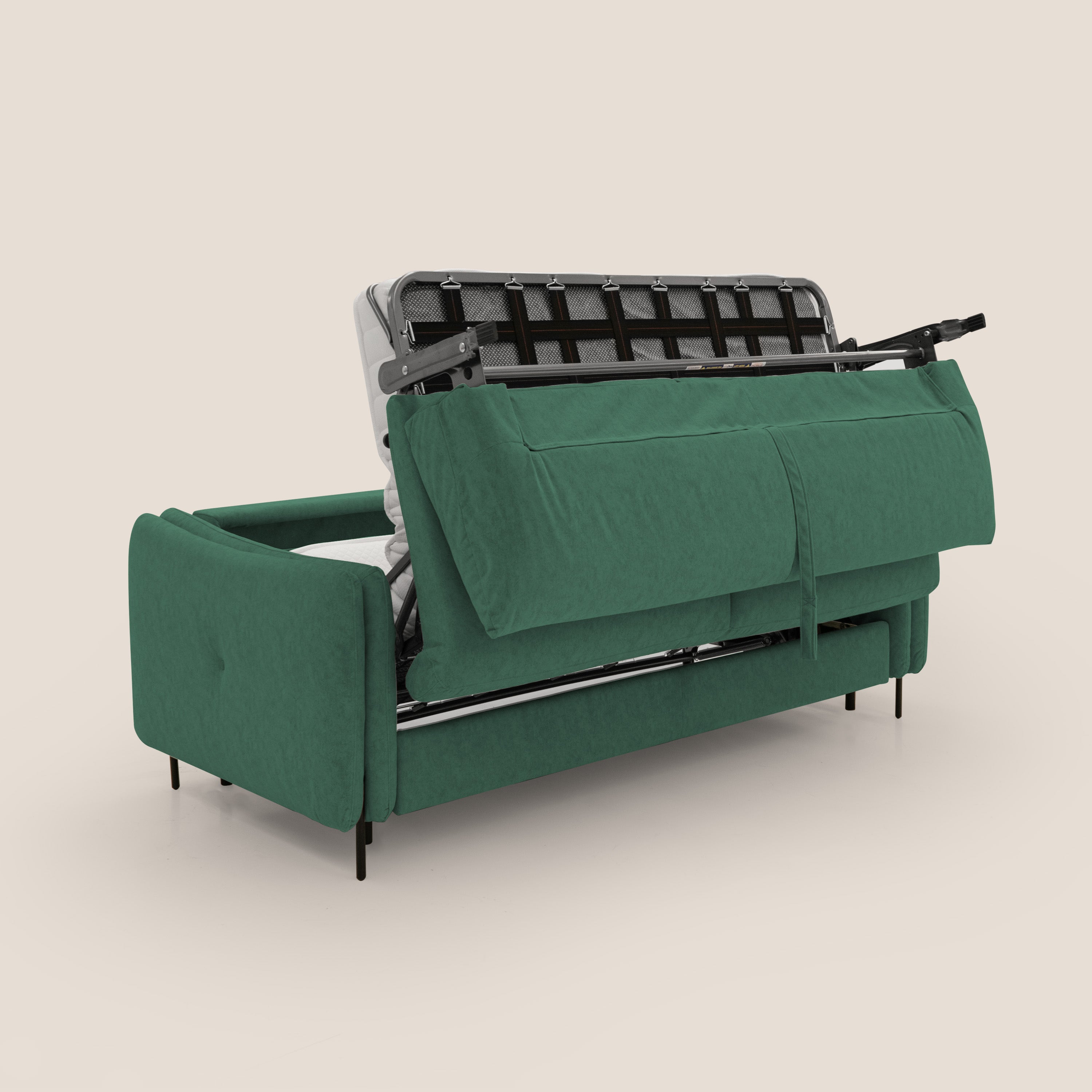 Gregory Divano letto con materasso h18 cm in microfibra effetto velluto impermeabile T09 verde - divani.store