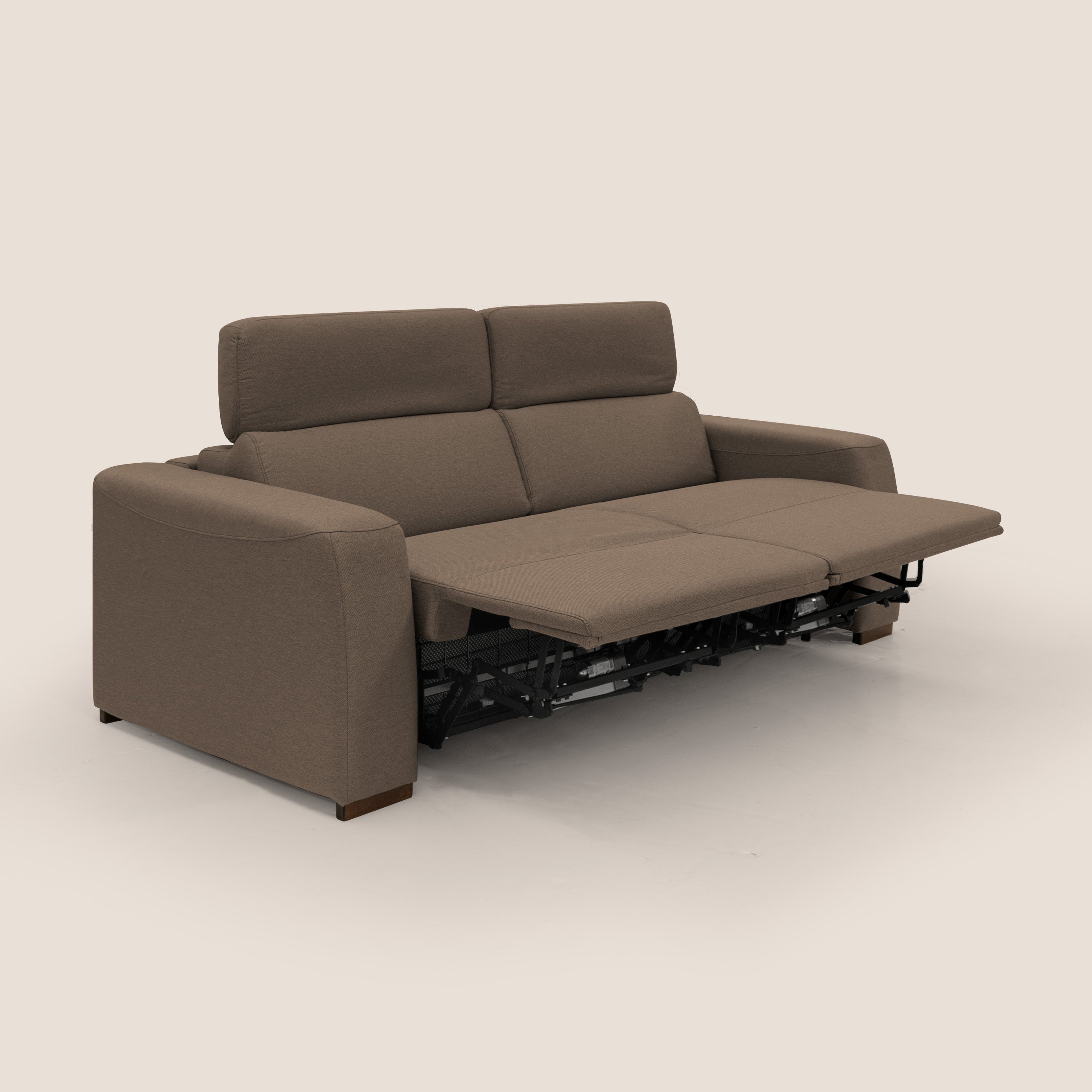 Poseidon divano letto + relax elettrico in tessuto smacchiabile impermeabile T05 marrone - divani.store