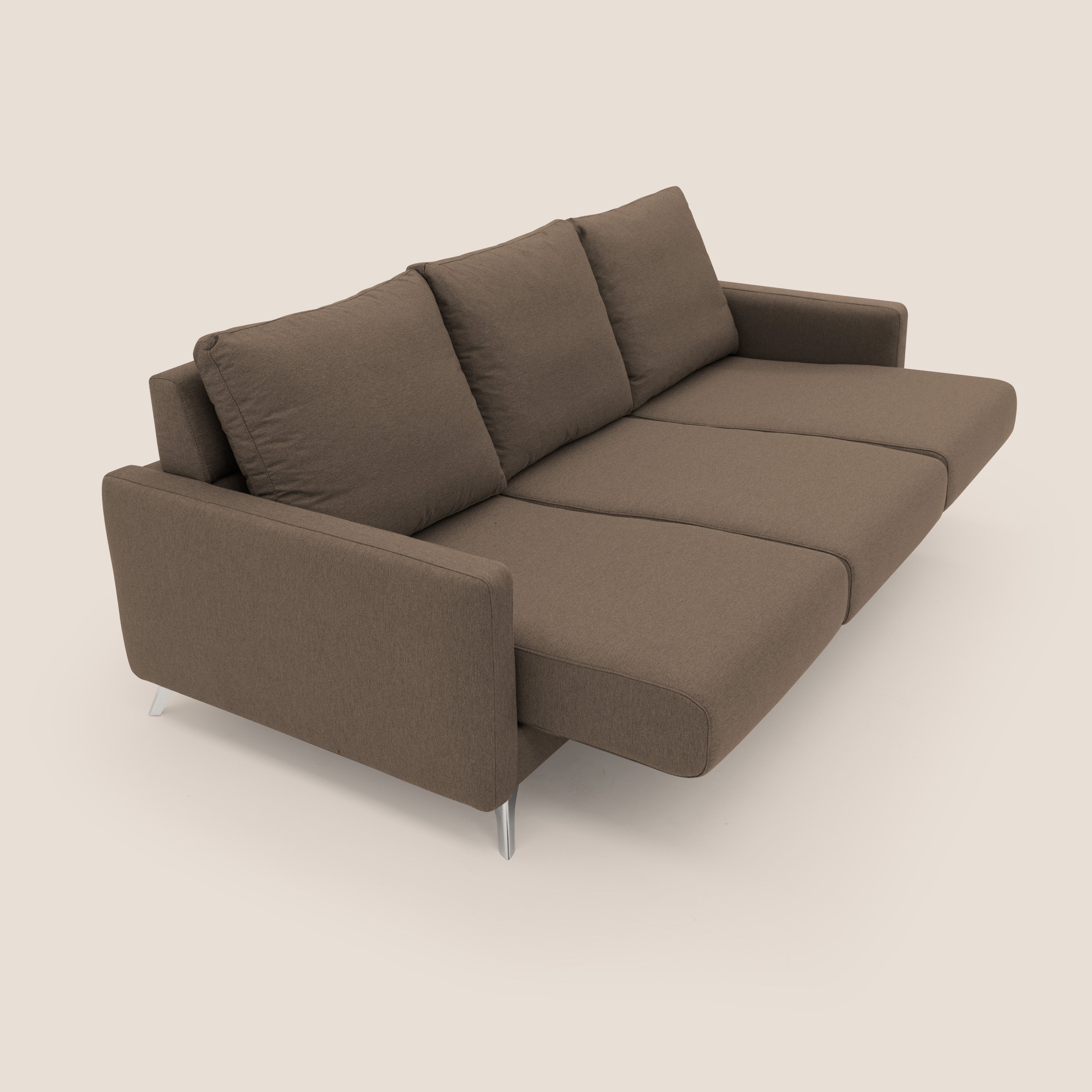 Klimt divano con 3 sedute allungabili e schienali in piuma d'oca in tessuto smacchiabile T05 marrone - divani.store