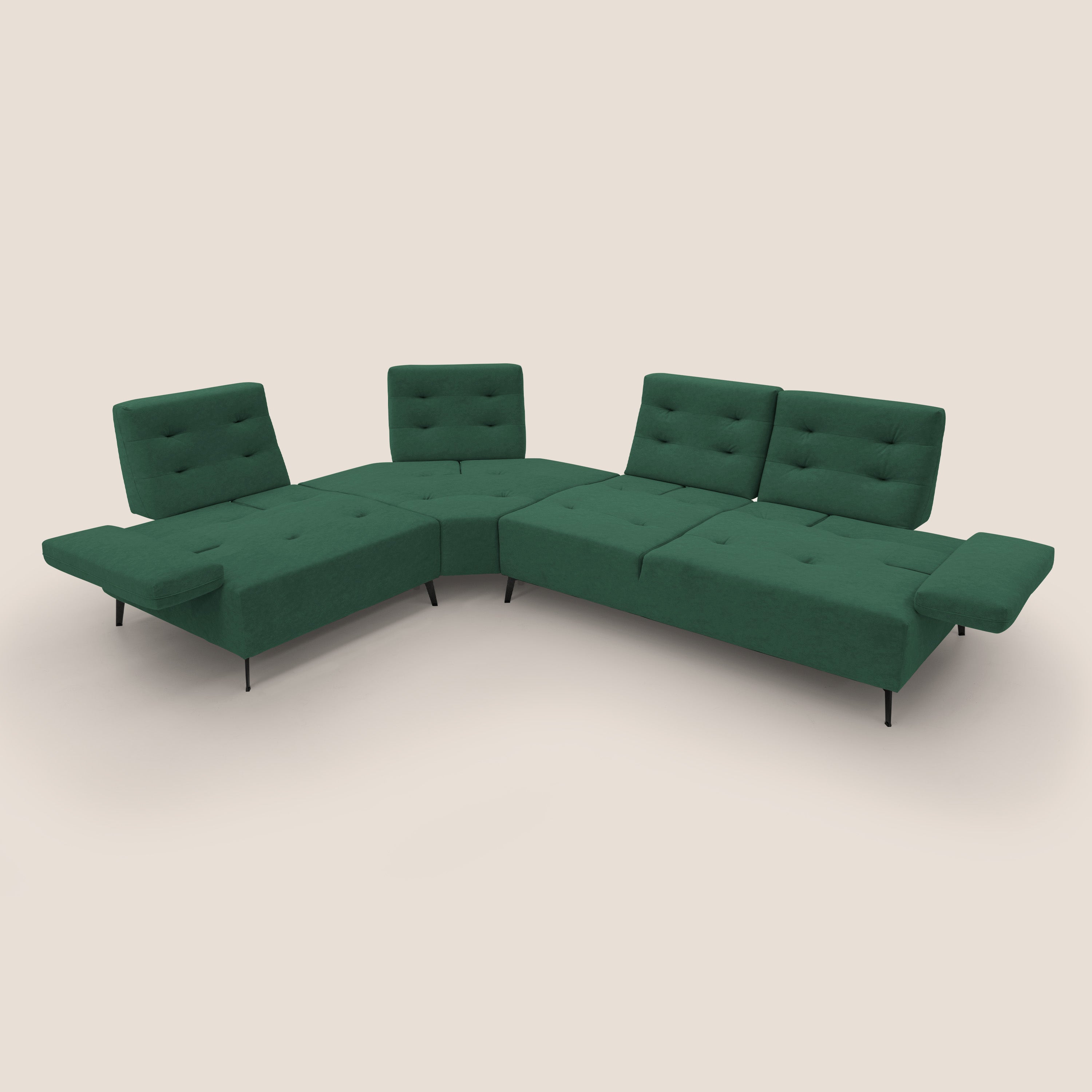 Lugano Divano angolare con schienali traslanti in microfibra effetto velluto T09 verde - divani.store