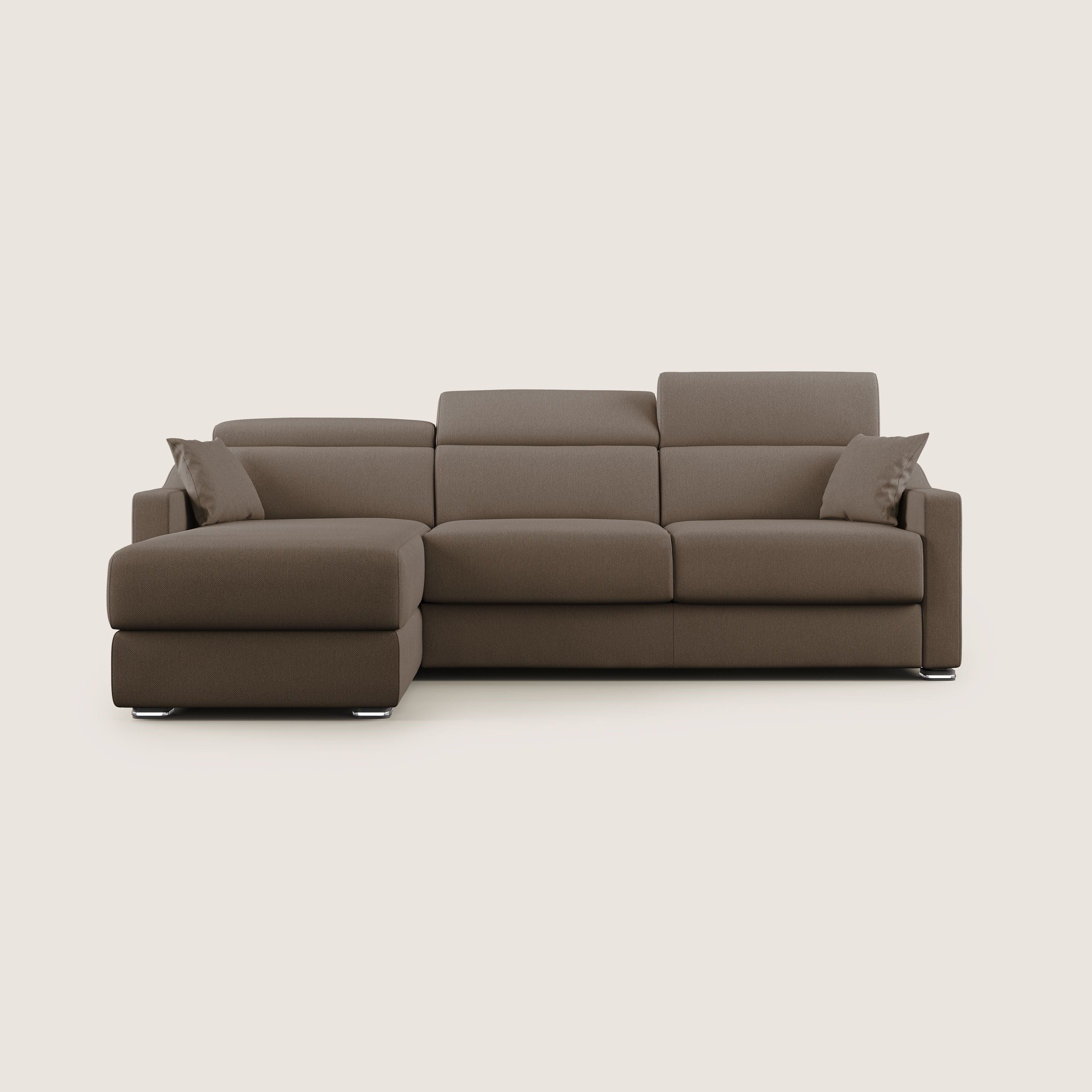 Amber divano letto angolare in tessuto smacchiabile T05 marrone - divani.store