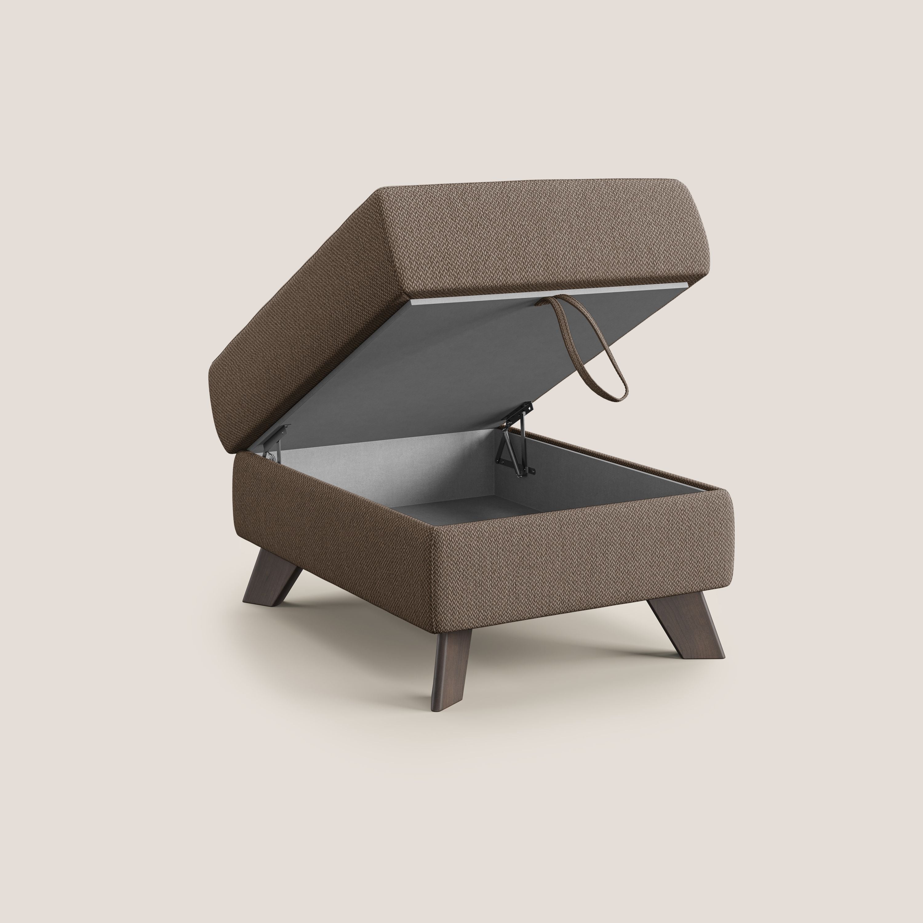 Moon Pouf contenitore e piedini alti in tessuto smacchiabile con acqua T05 marrone - divani.store