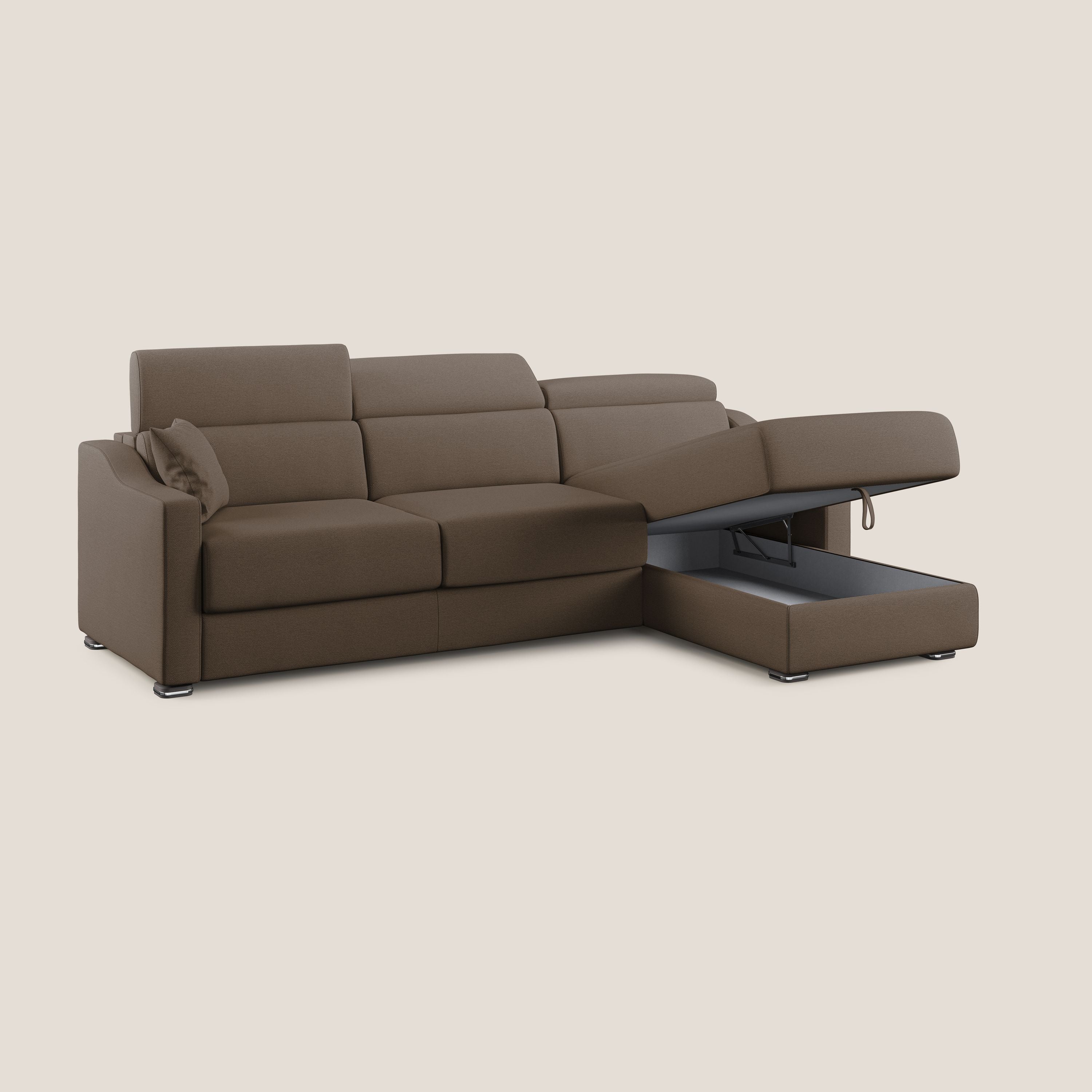 Amber divano letto angolare in tessuto smacchiabile T05 marrone - divani.store