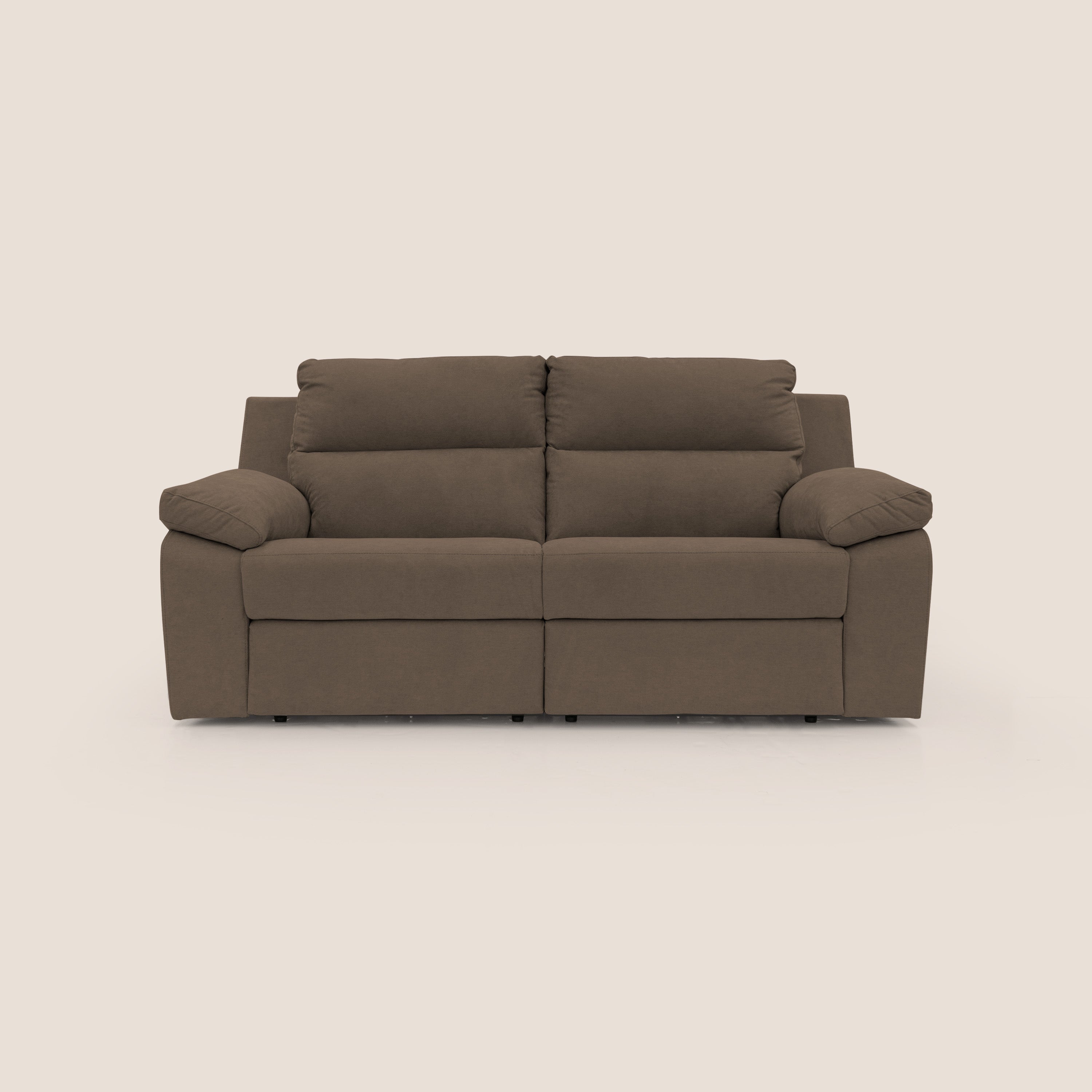 Romeo Divano relax con recliner elettrico in morbido tessuto impermeabile T02 marrone - divani.store