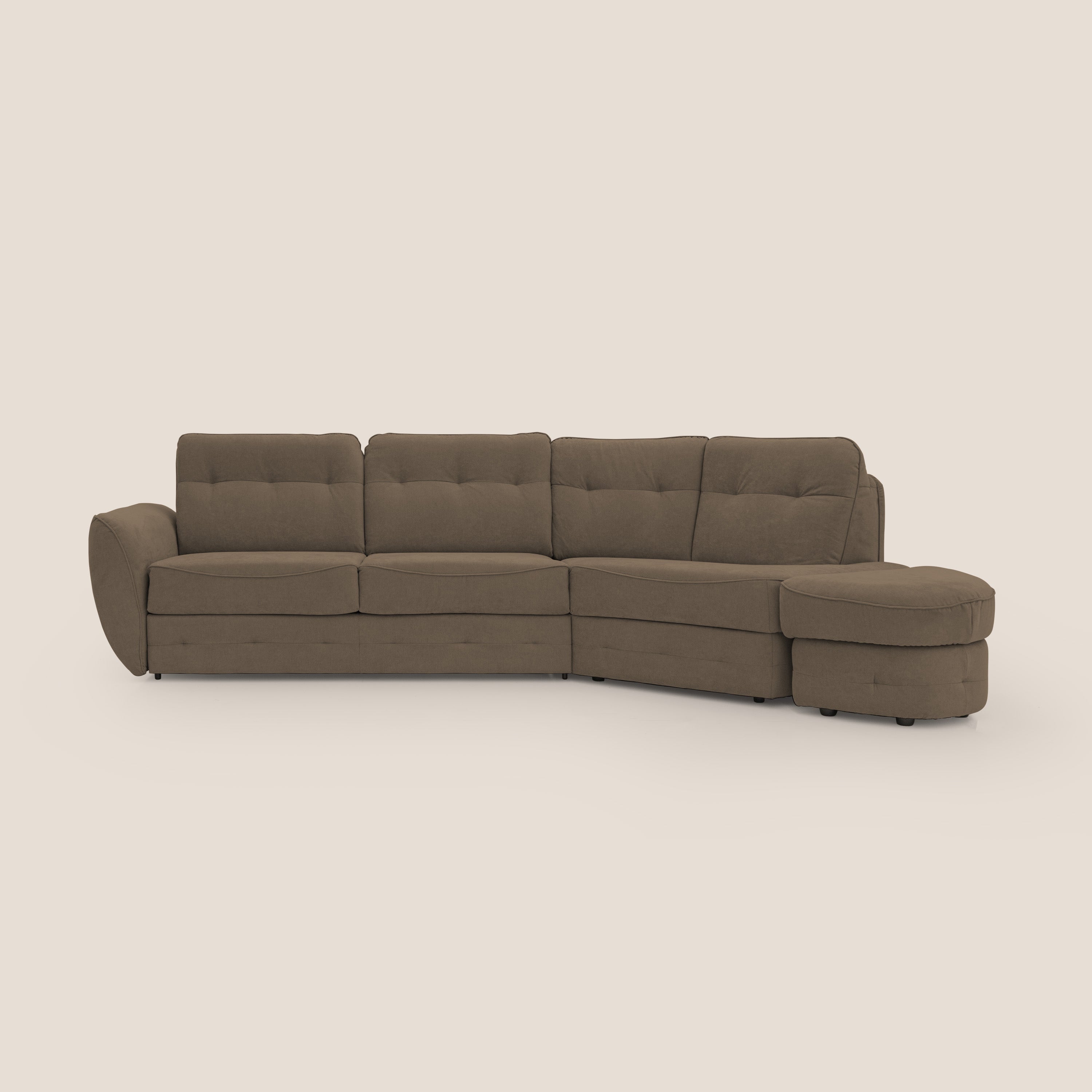 Zeus divano letto angolare con materasso H18 cm pouf mobile in tessuto impermeabile T02 marrone - divani.store