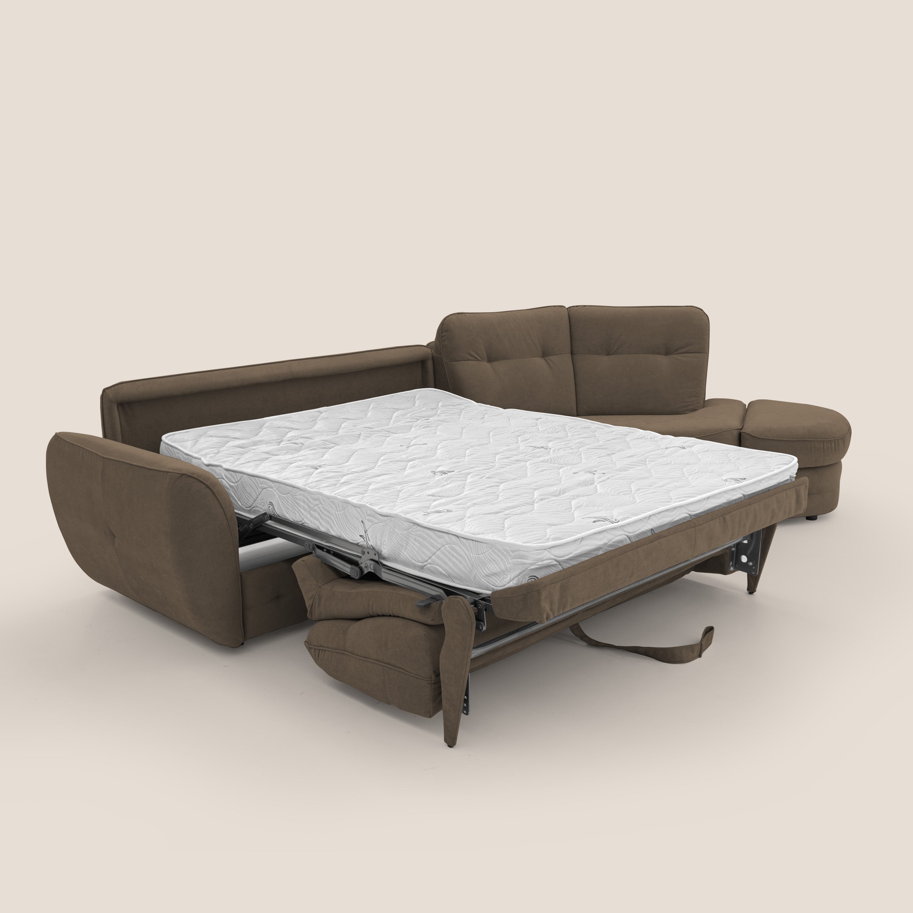 Zeus divano letto angolare con materasso H18 cm pouf mobile in tessuto impermeabile T02 - divani.store