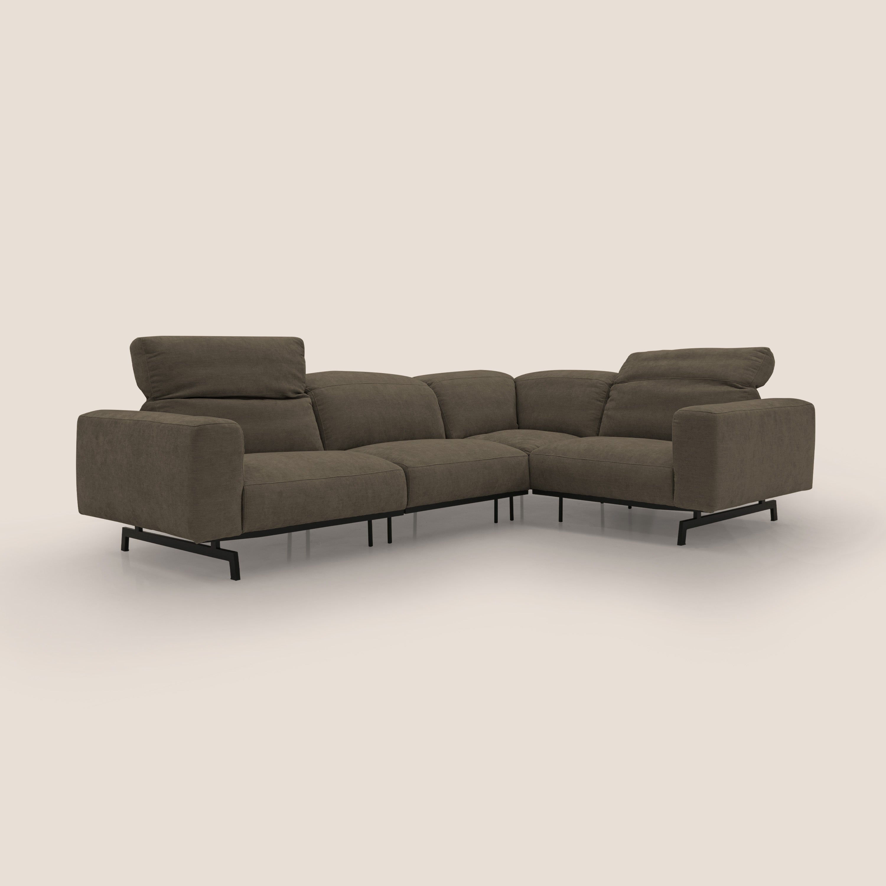 Sakura divano in piuma d'oca angolare REVERSIBILE in morbido tessuto fiammato impermeabile T14 marrone - divani.store